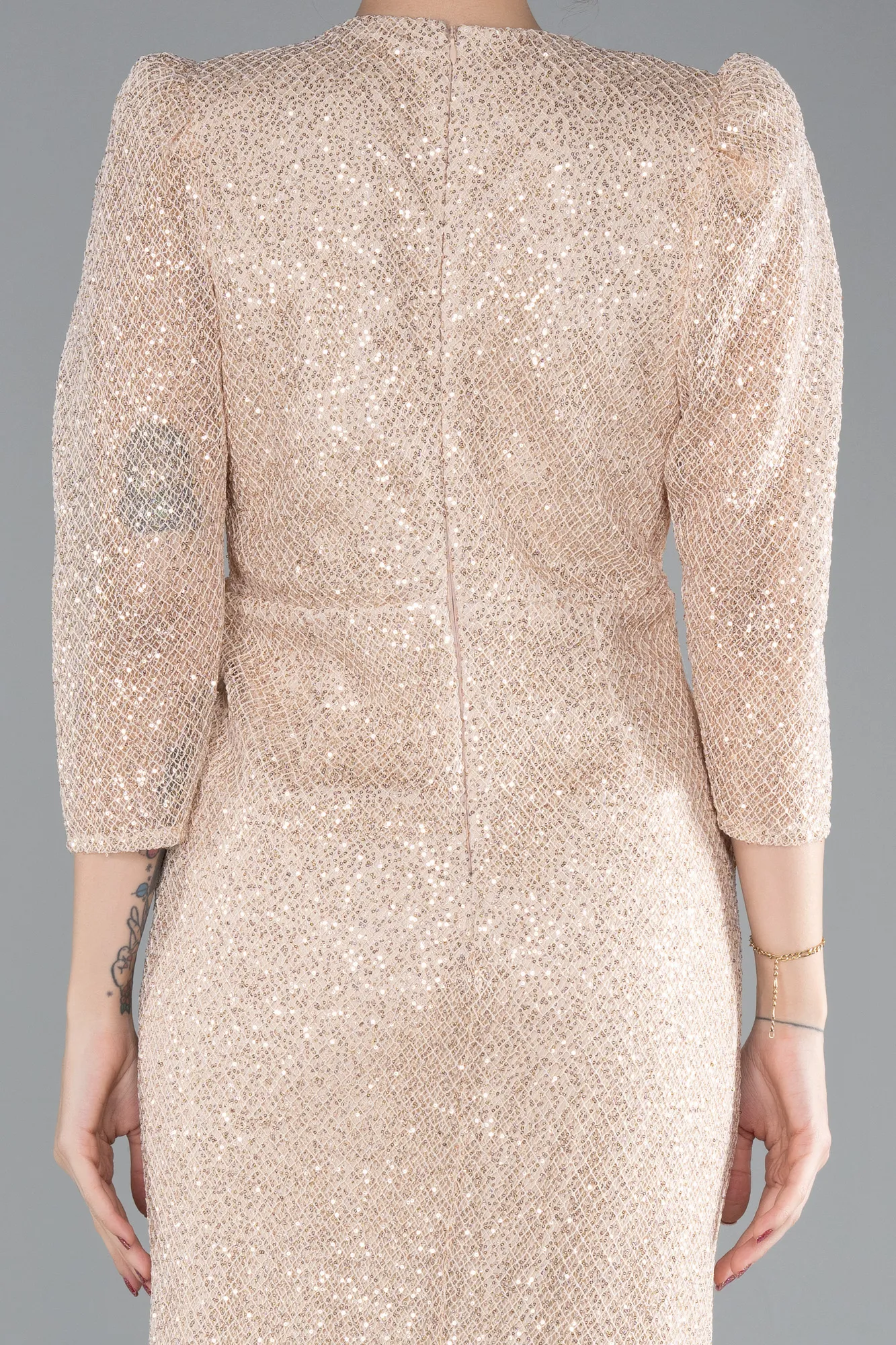 Beige-Midi Scaly Invitation Dress ABK1935