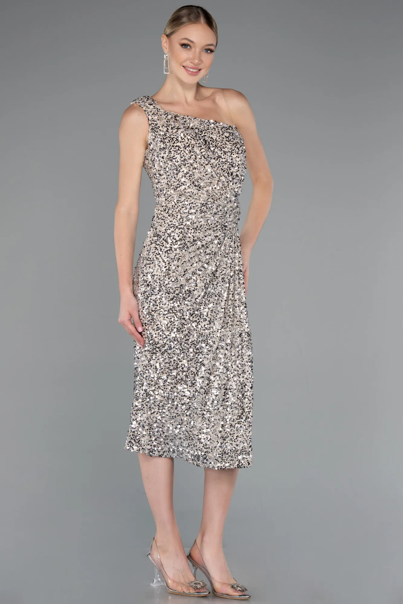 Beige-Midi Scaly Party Dress ABK2377