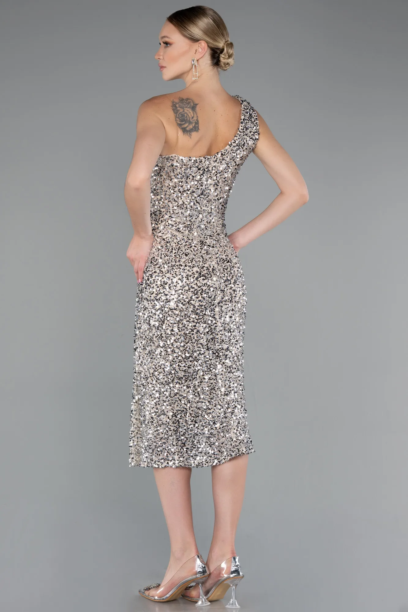 Beige-Midi Scaly Party Dress ABK2377