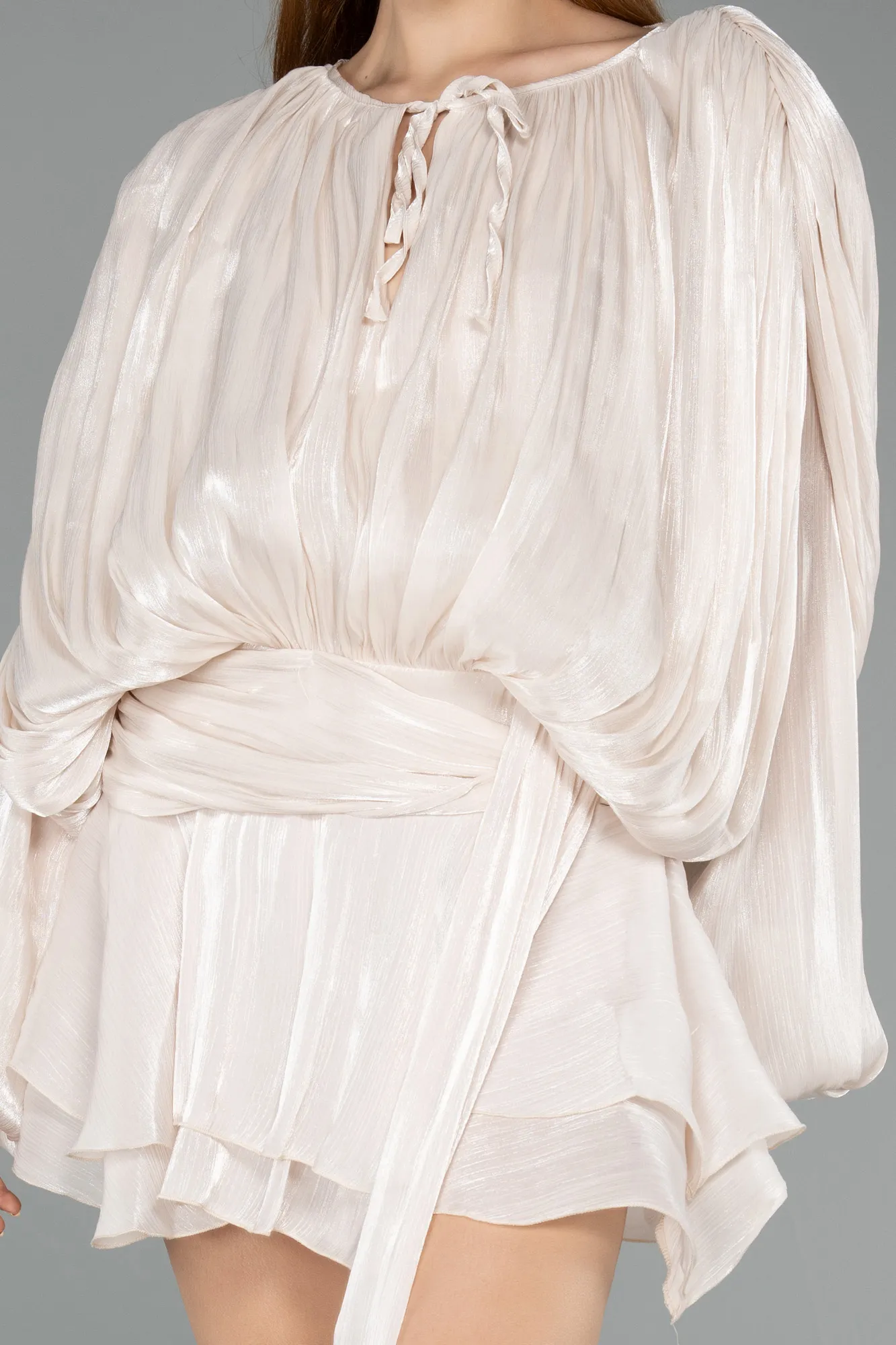 Beige-Mini Chiffon Party Dress ABK2499