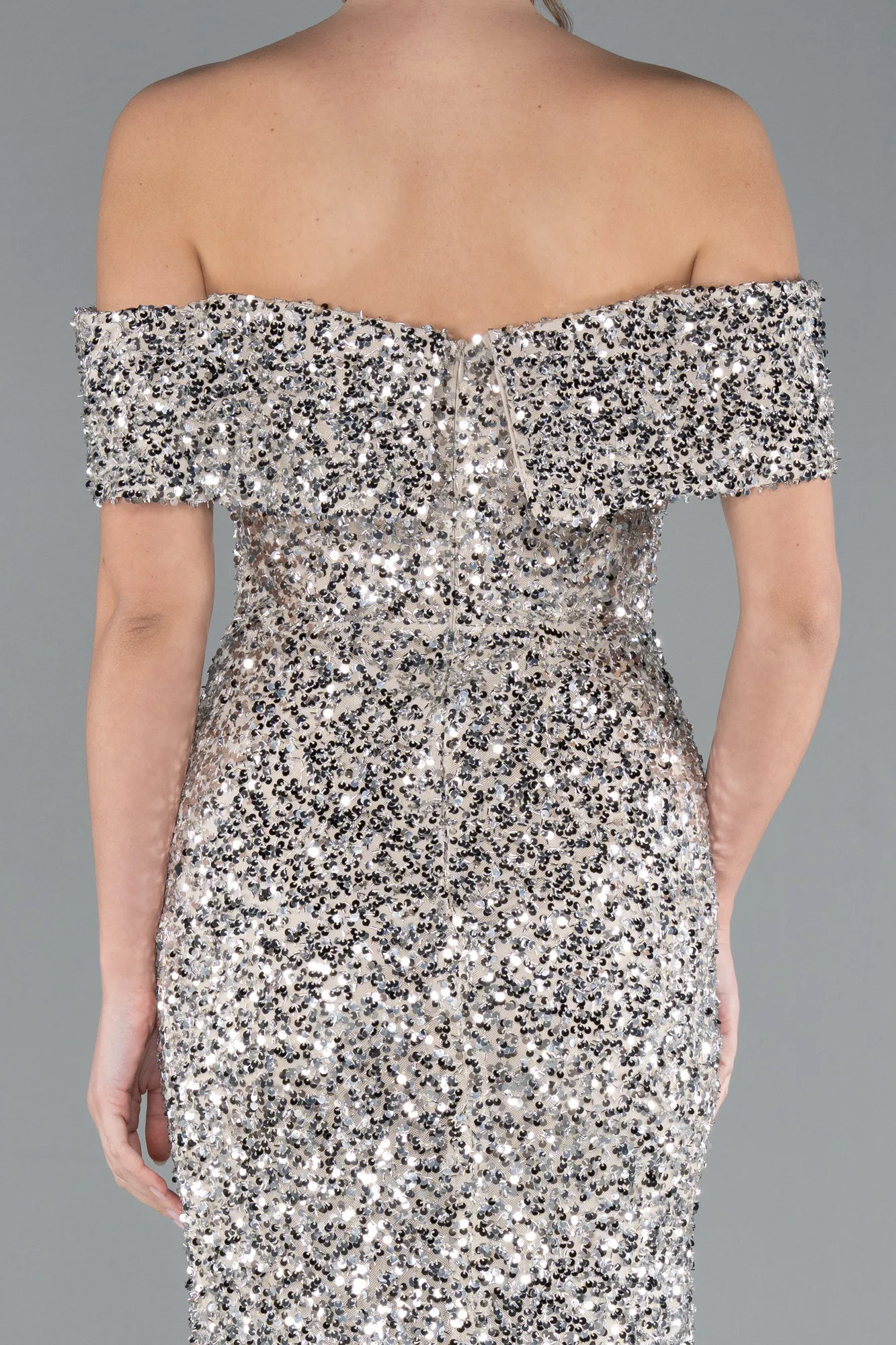 Beige-Off The Shoulder Long Sequin Mermaid Prom Dress ABU4778