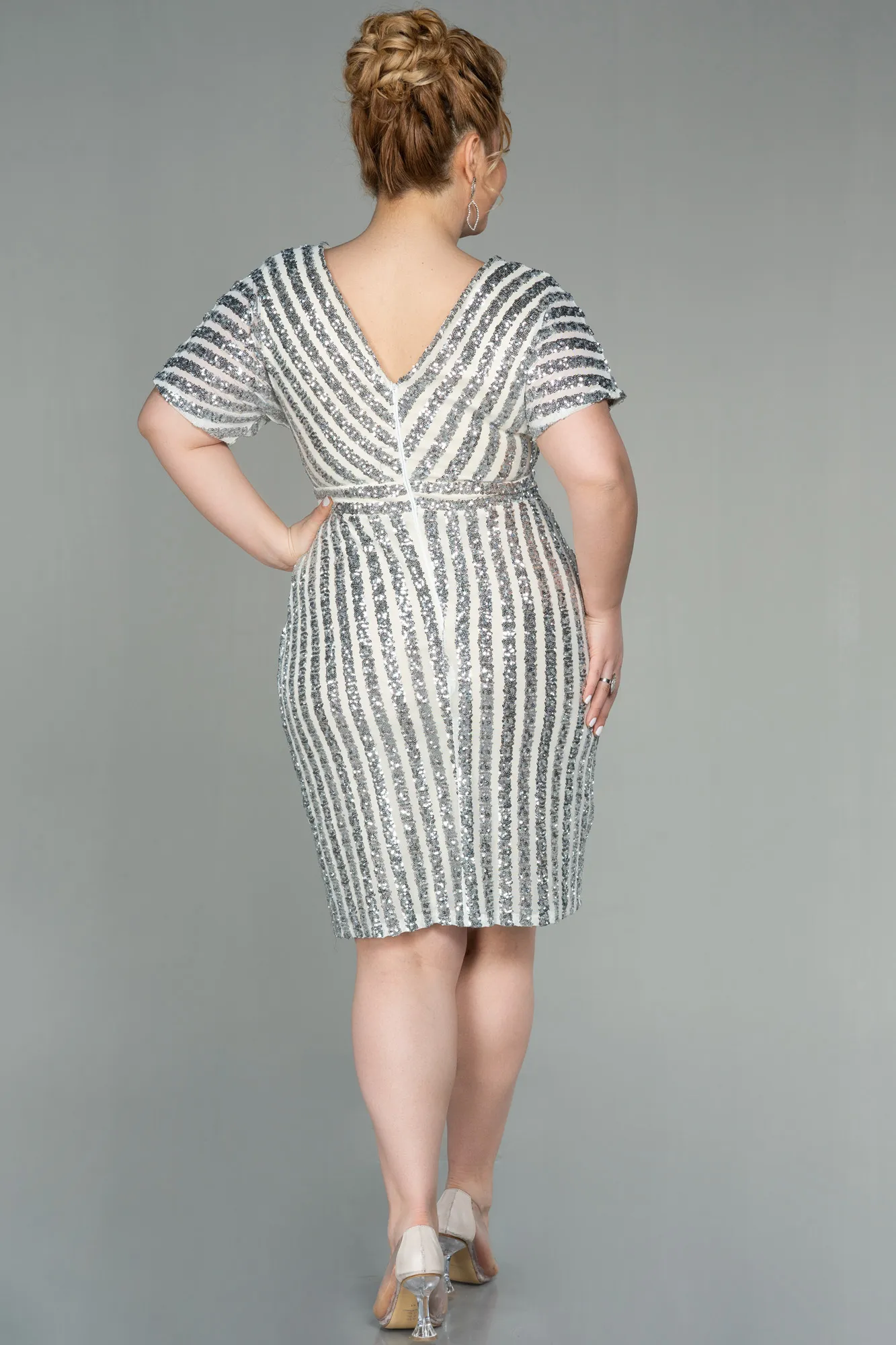 Beige-Short Plus Size Evening Dress ABK686
