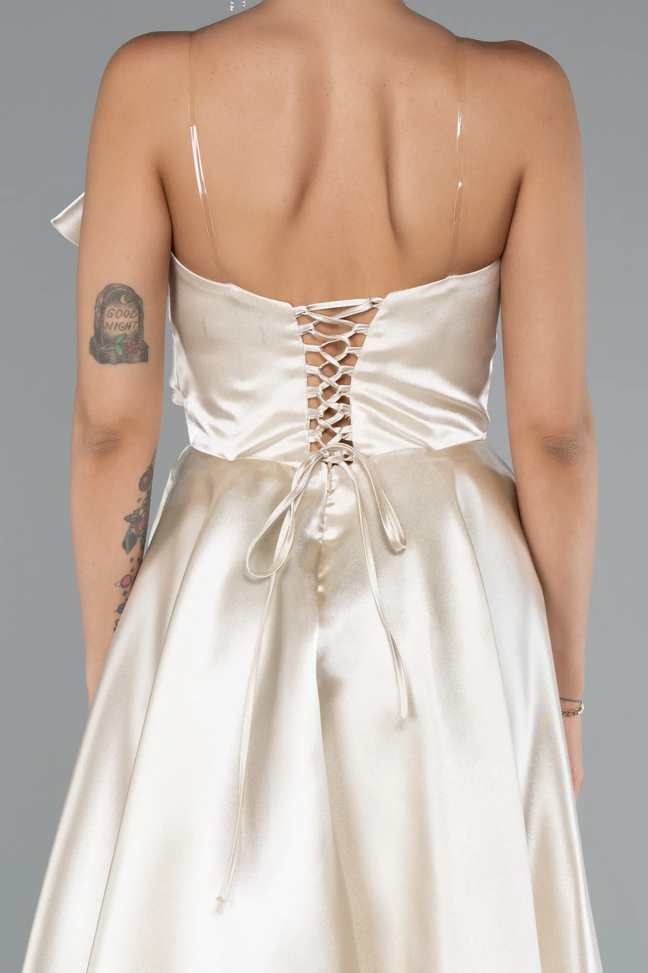 Beige-Short Satin Cocktail Dress ABK2394