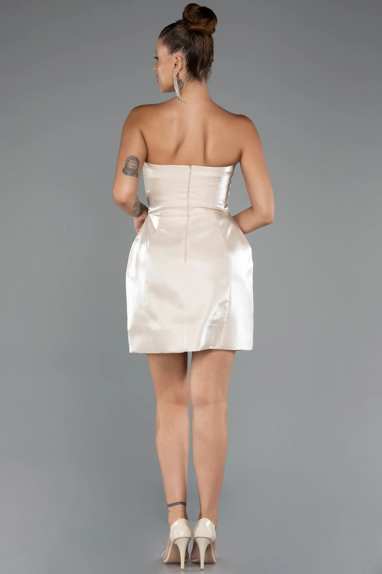 Beige-Short Satin Party Dress ABK2439