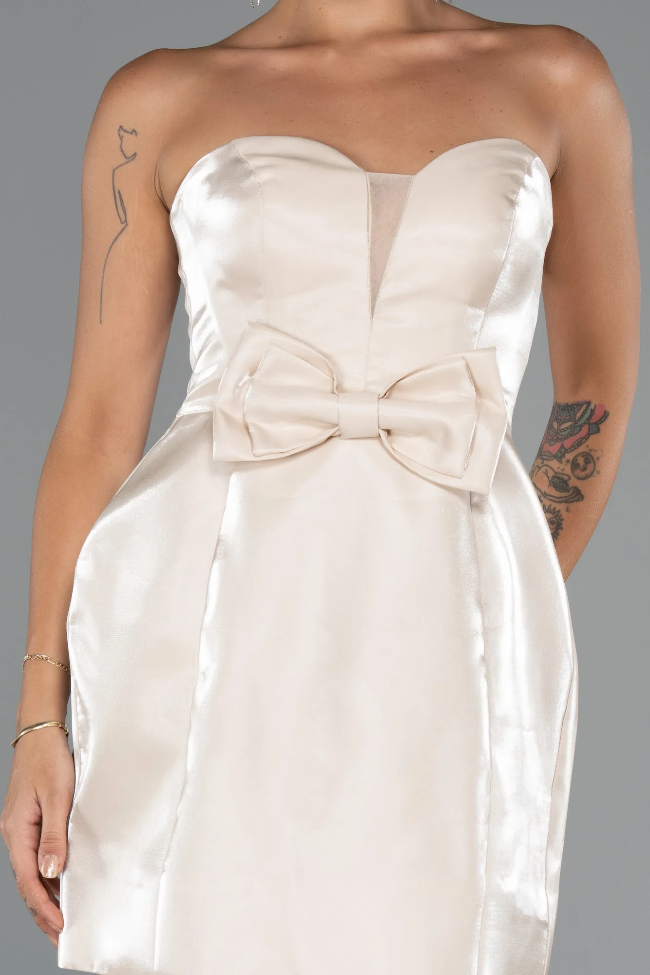 Beige-Short Satin Party Dress ABK2439