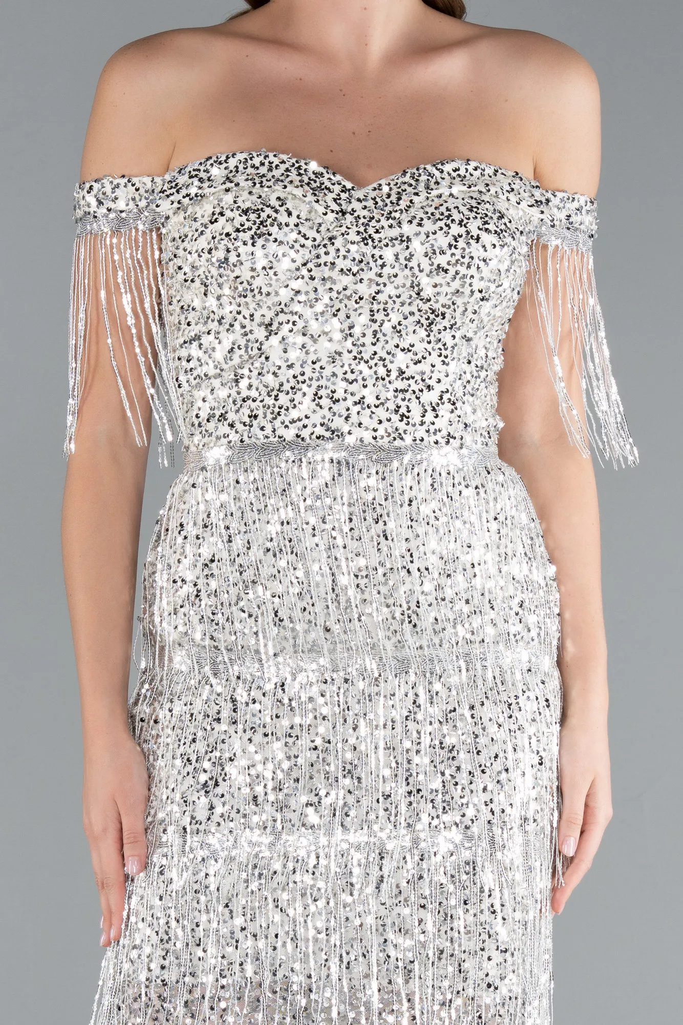 Beige-Short Scaly Party Dress ABK2334