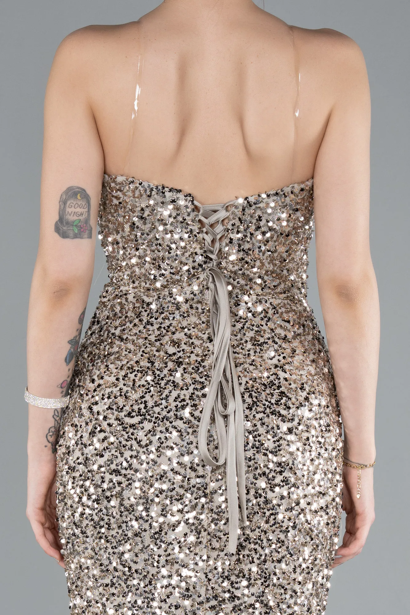 Beige-Strapless Long Scaly Mermaid Evening Gown ABU4816