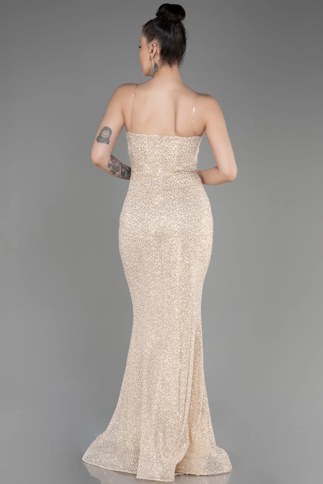 Beige-Strapless Scaly Long Mermaid Evening Dress ABU3850
