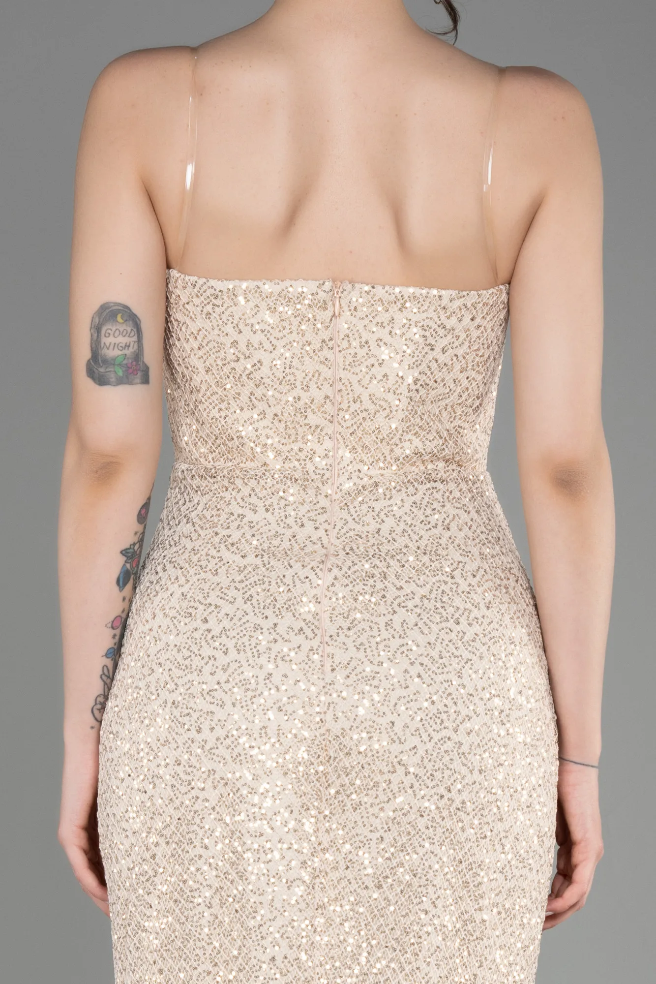 Beige-Strapless Scaly Long Mermaid Evening Dress ABU3850