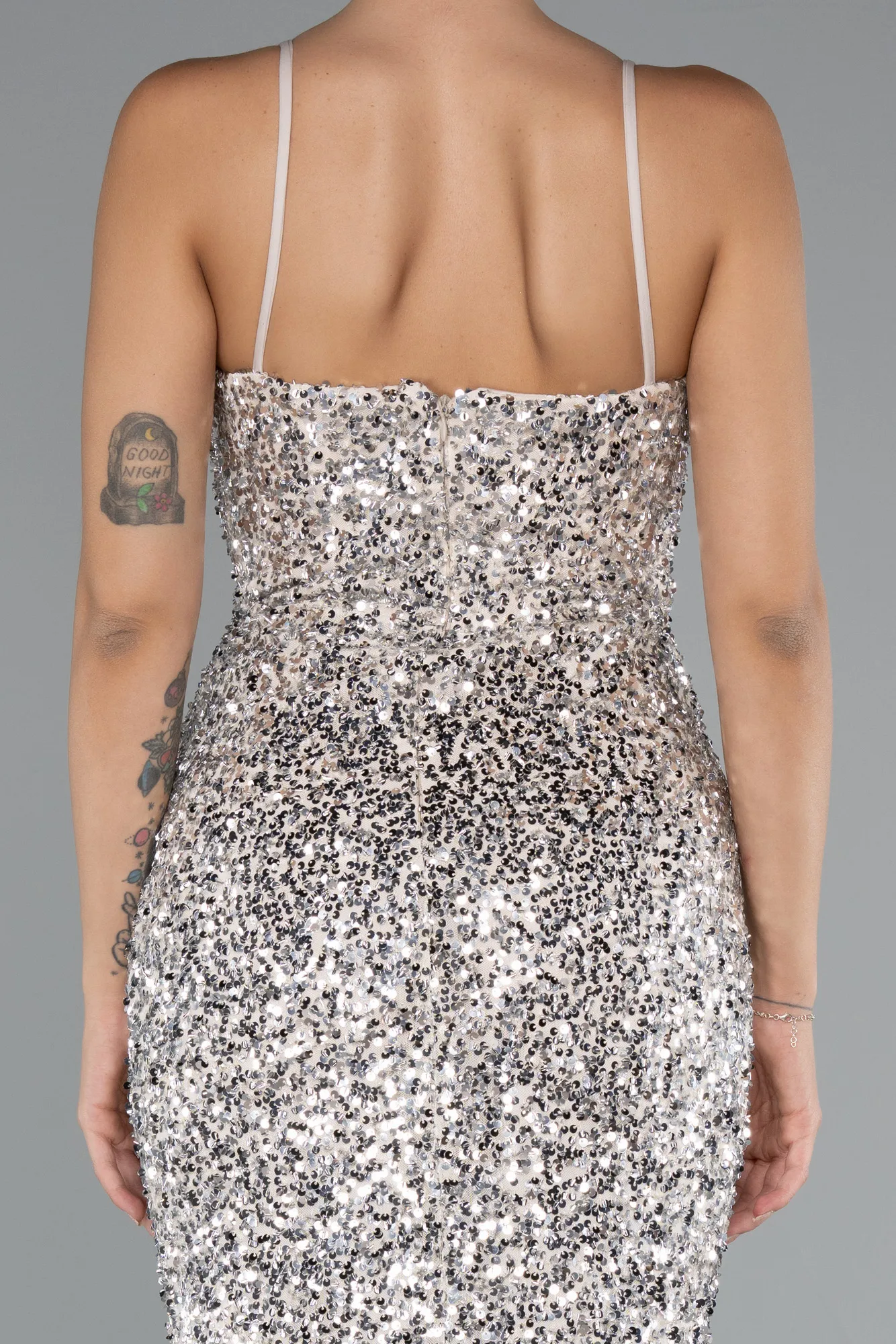 Beige-Strapless Underwire Slit Long Sequin Evening Gown ABU4842