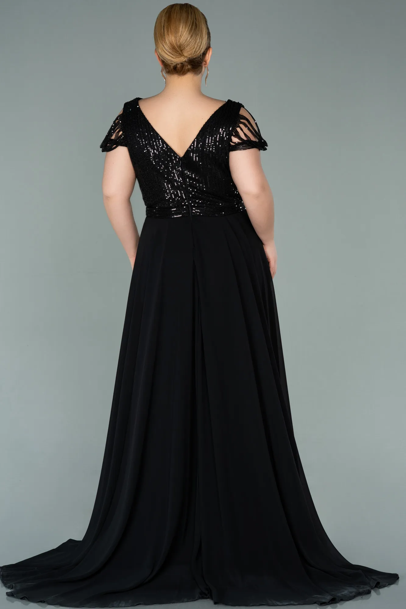 Black-Anthracite-Long Plus Size Evening Dress ABU828