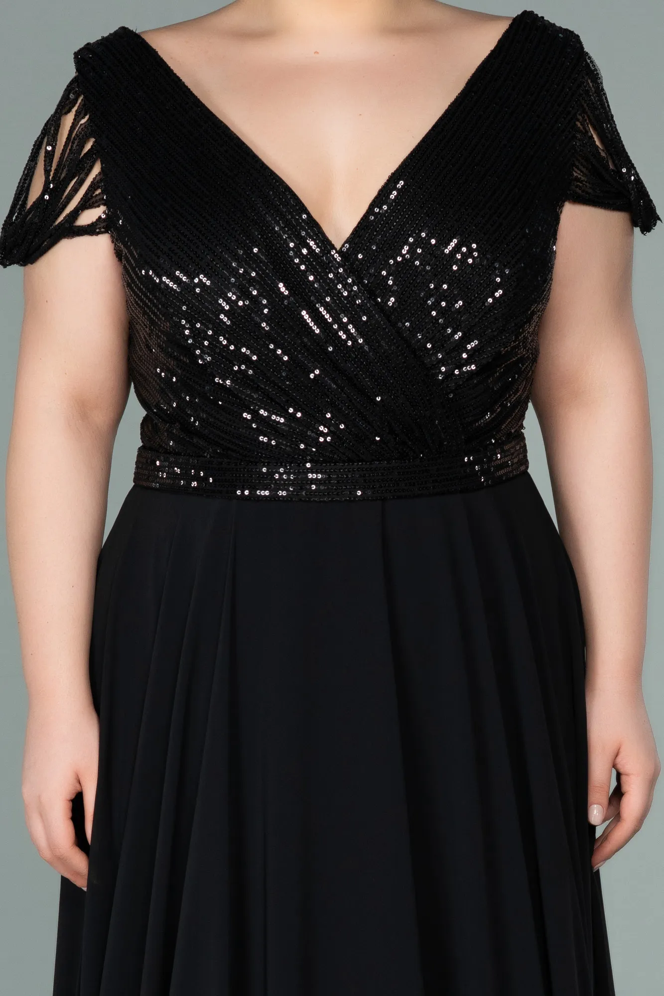 Black-Anthracite-Long Plus Size Evening Dress ABU828