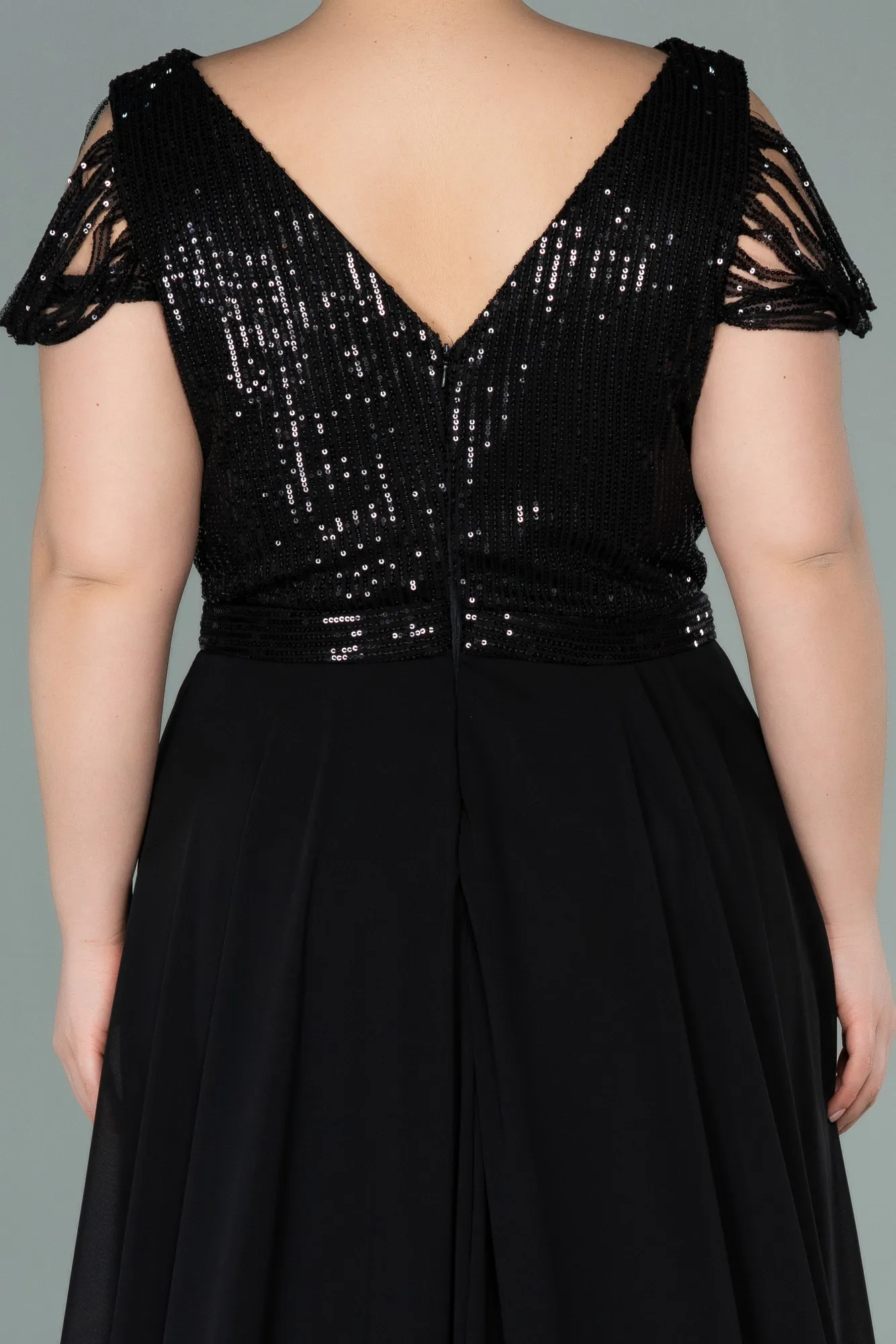 Black-Anthracite-Long Plus Size Evening Dress ABU828