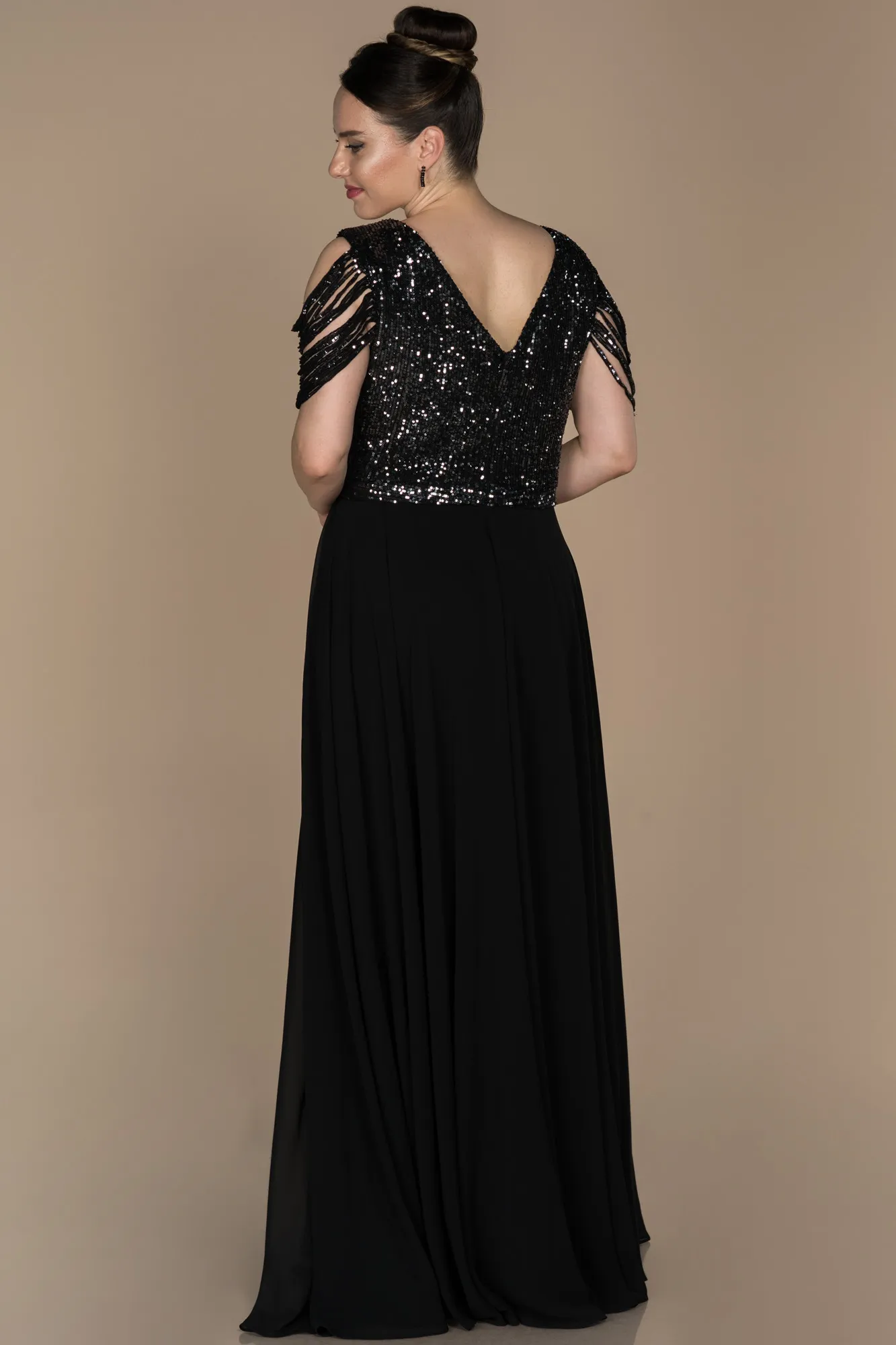 Black-Anthracite-Long Plus Size Evening Dress ABU828