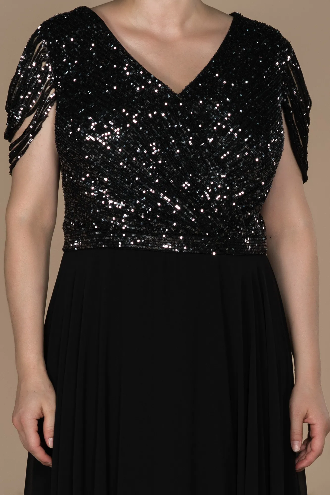 Black-Anthracite-Long Plus Size Evening Dress ABU828