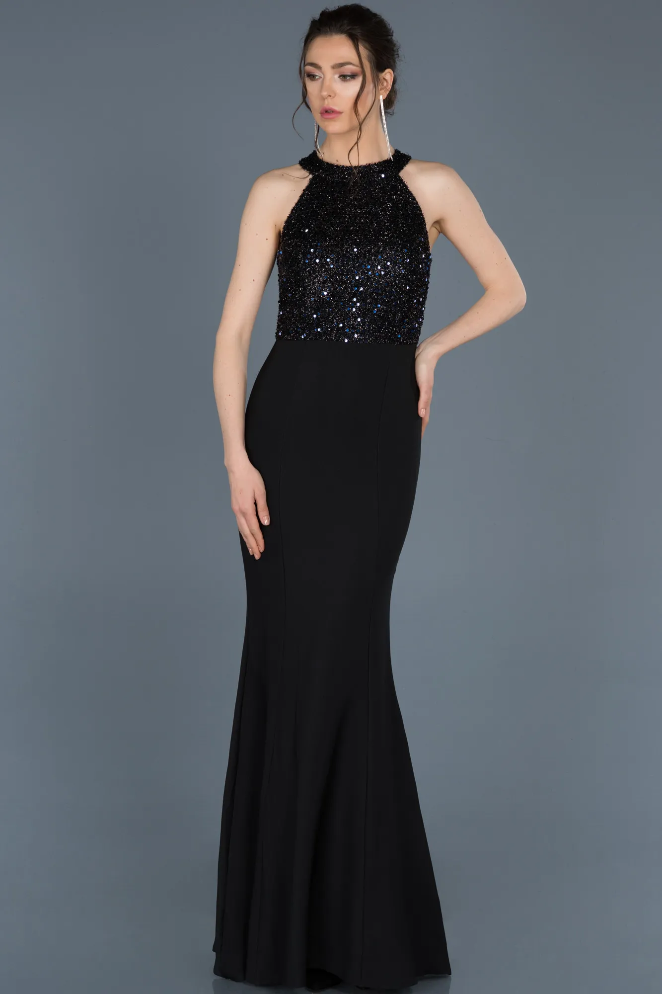 Black-Blue-Long Mermaid Evening Dress ABU608