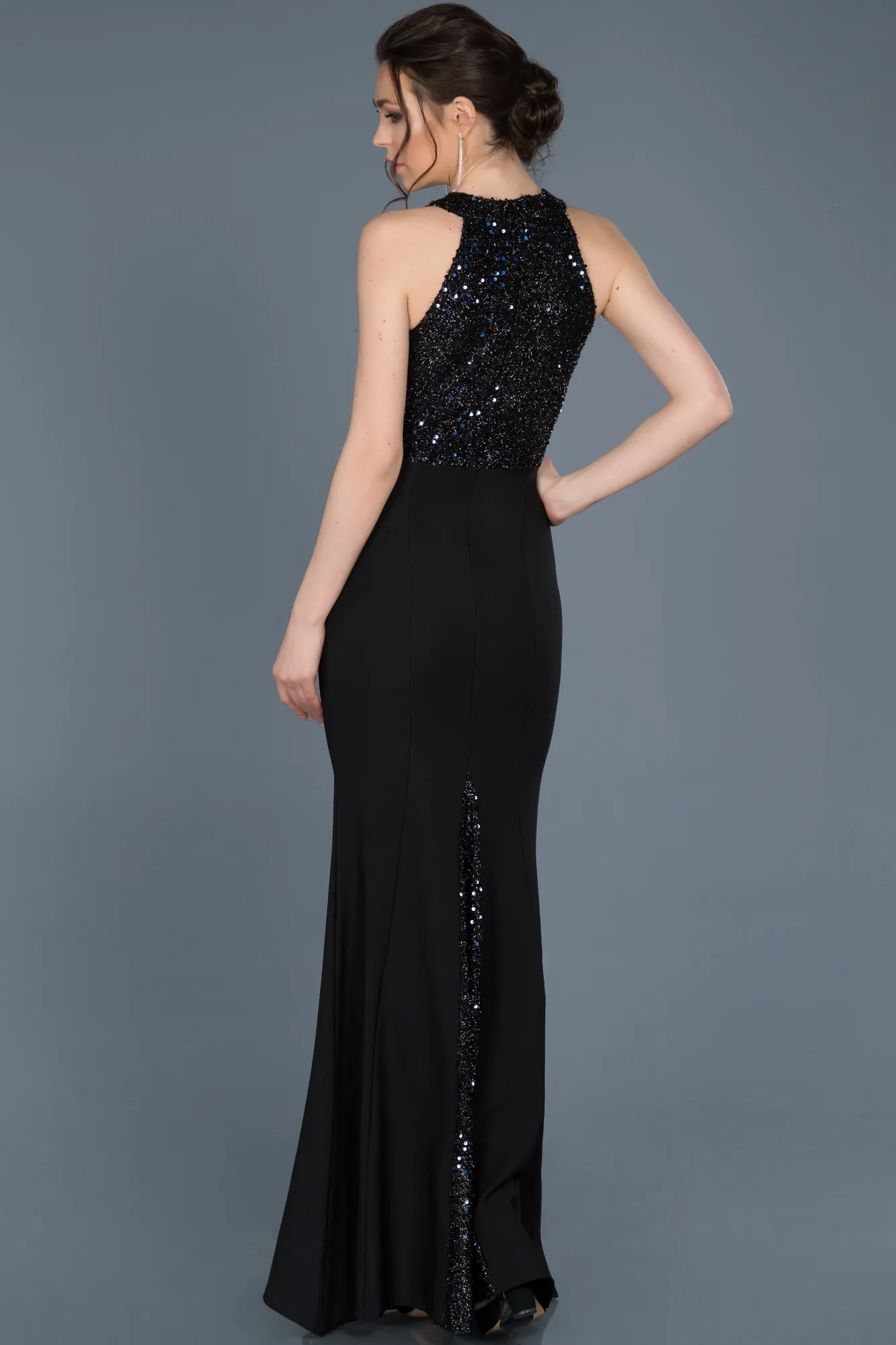 Black-Blue-Long Mermaid Evening Dress ABU608