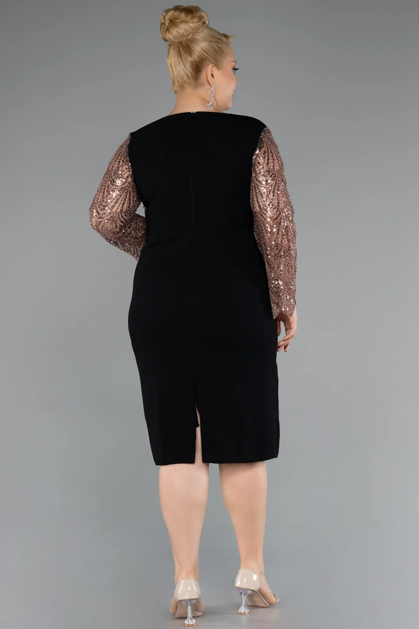 Black-Brown-Midi Plus Size Evening Gown ABK2417