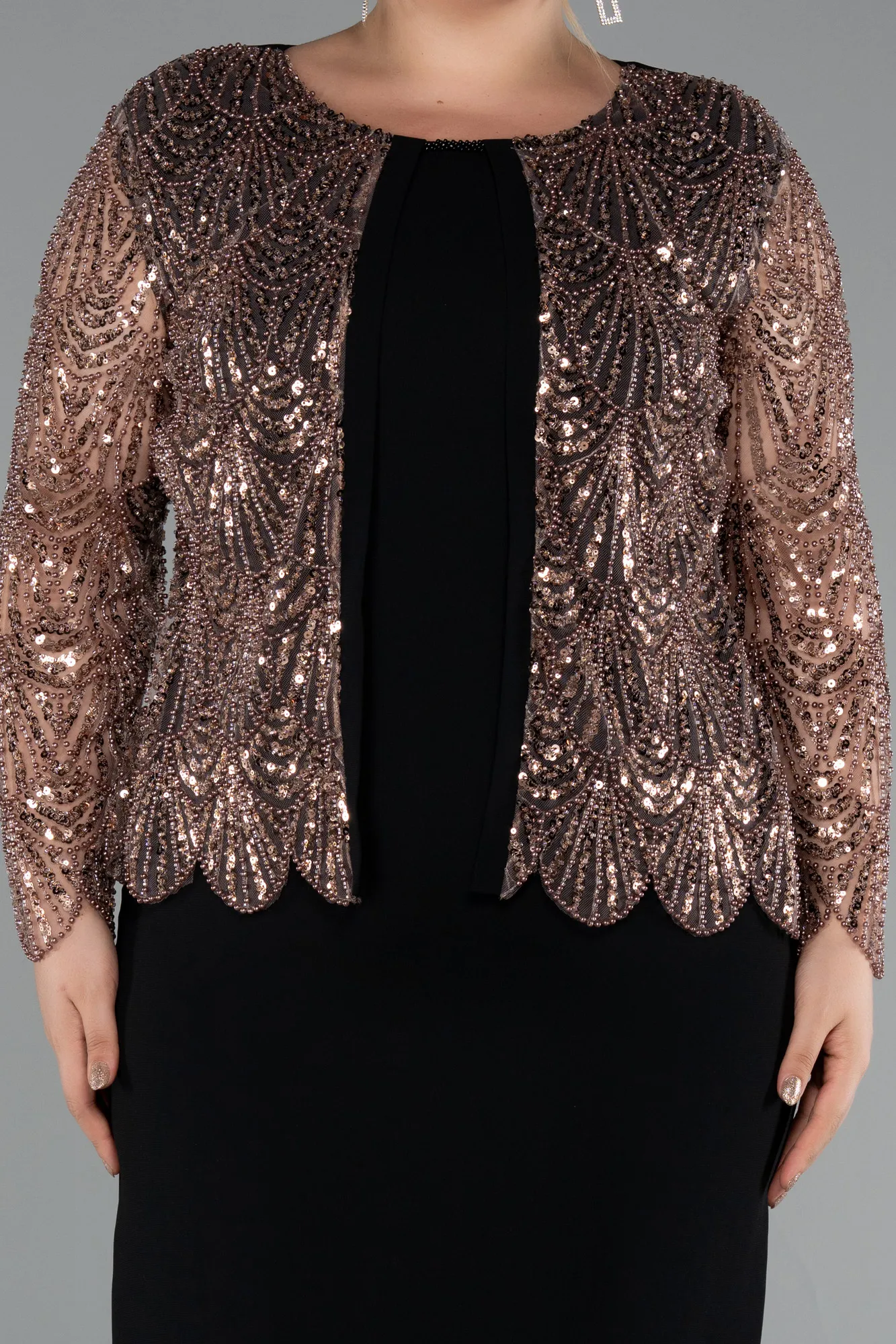 Black-Brown-Midi Plus Size Evening Gown ABK2417