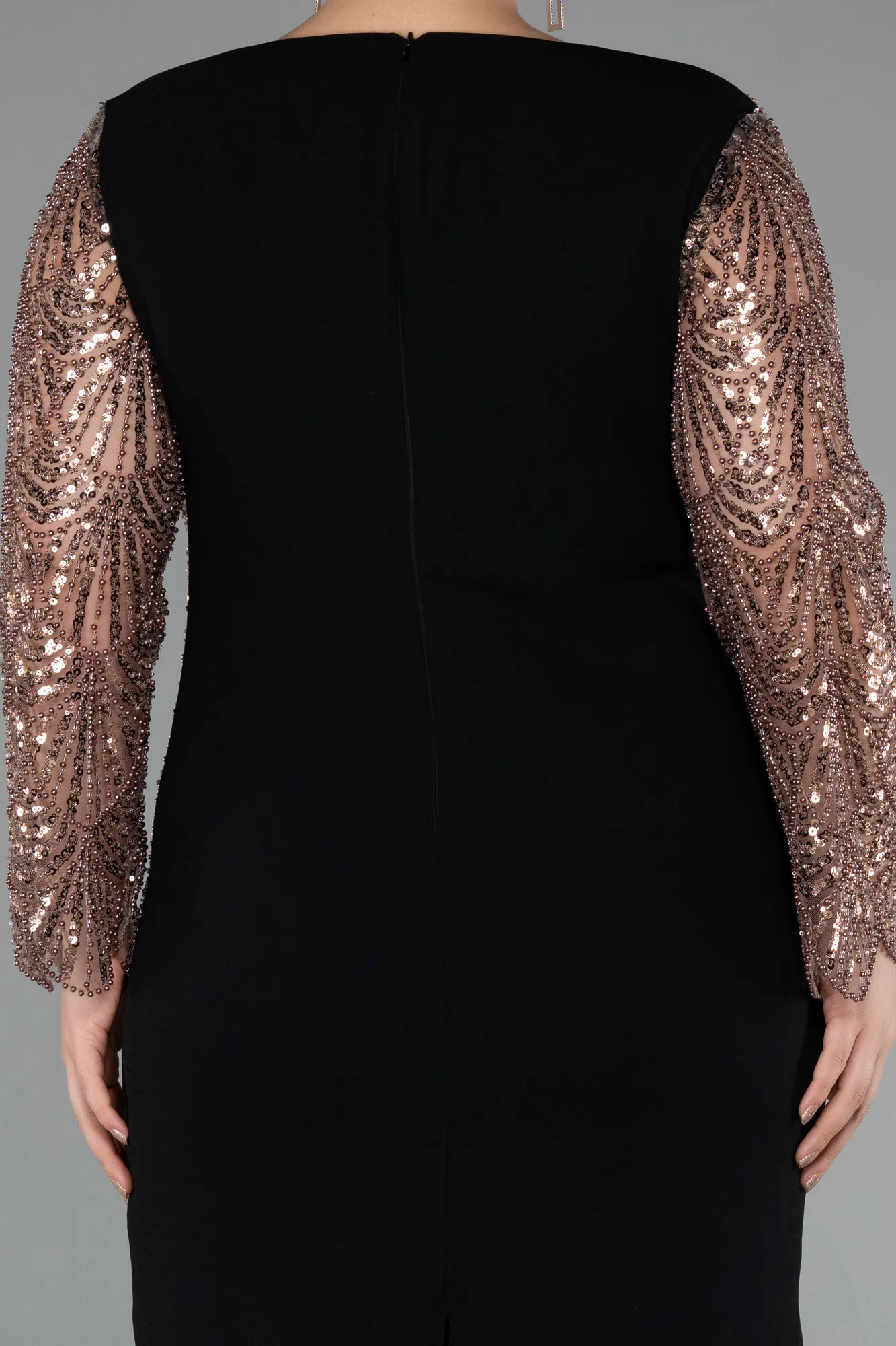 Black-Brown-Midi Plus Size Evening Gown ABK2417