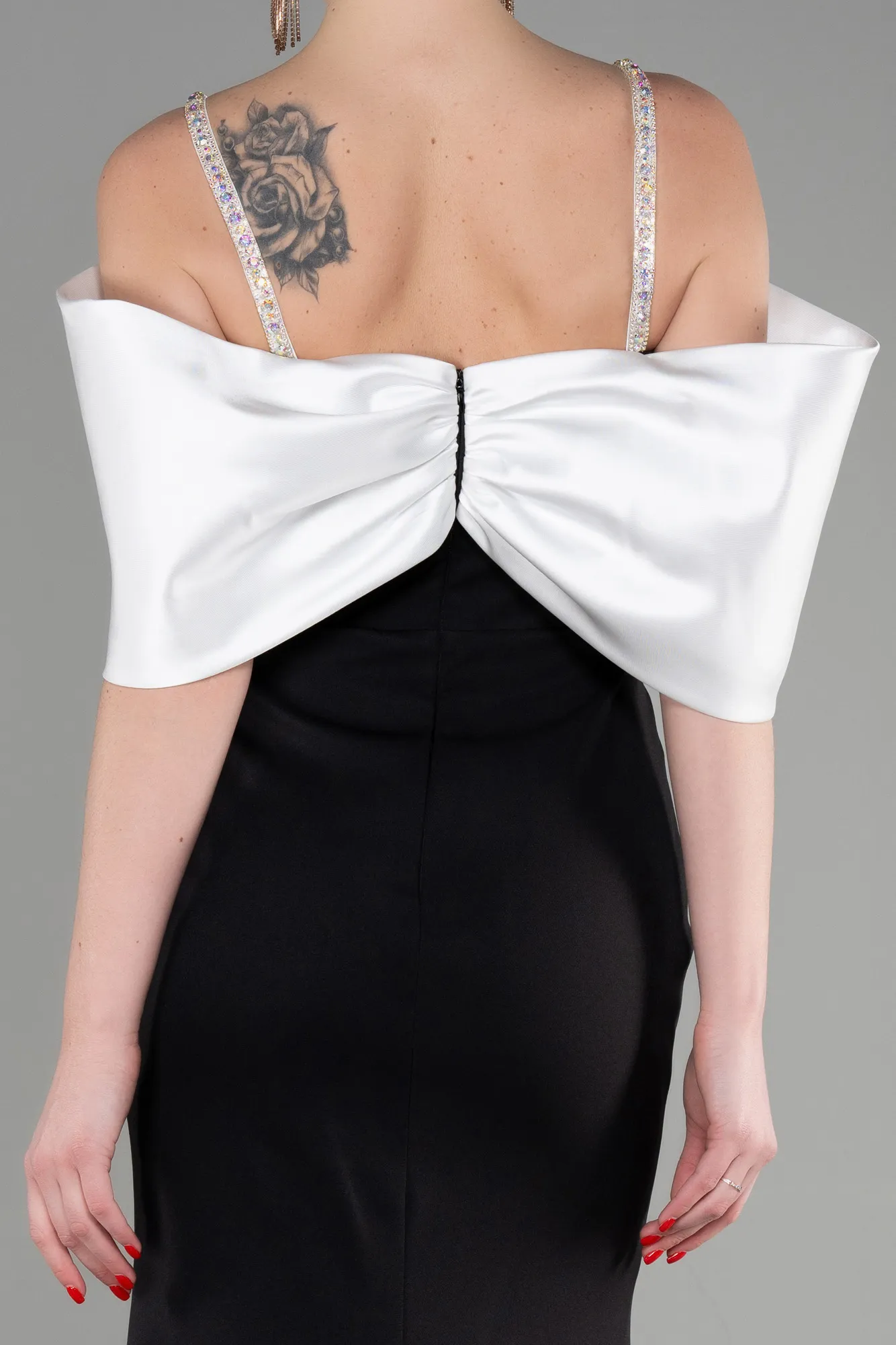 Black-Ecru-Long Evening Dress ABU3601