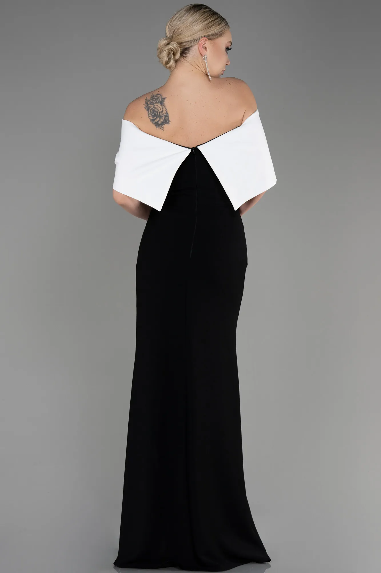 Black-Ecru-Long Evening Dress ABU3775