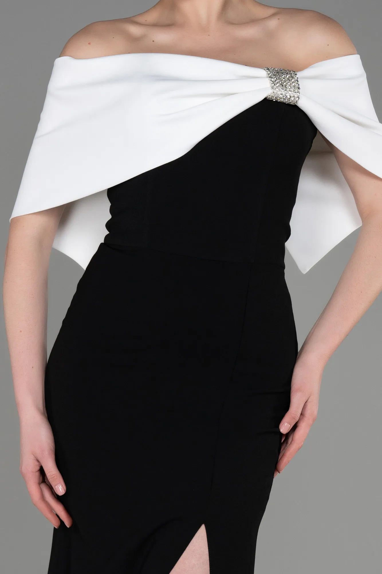 Black-Ecru-Long Evening Dress ABU3775