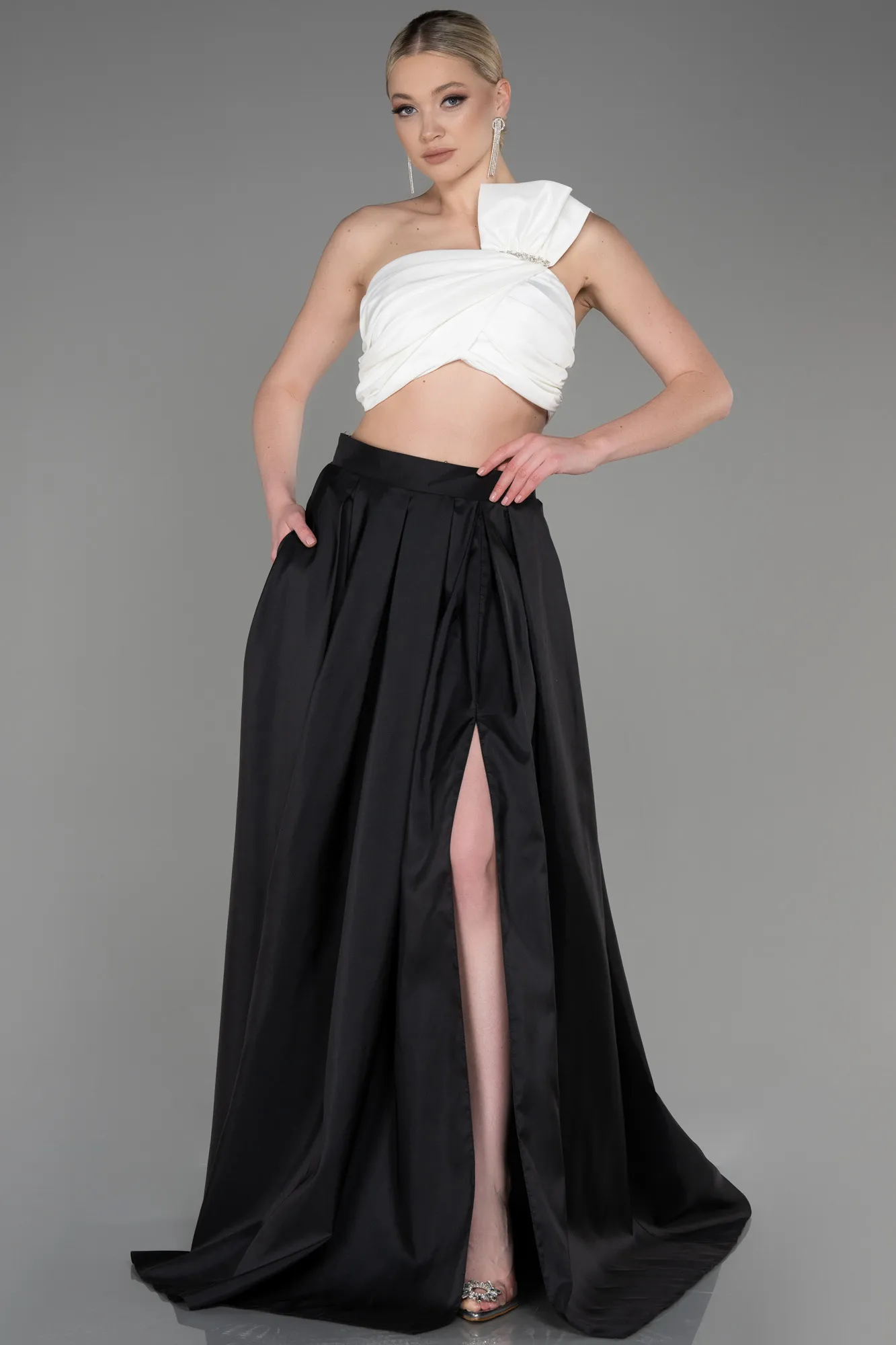 Black-Ecru-Long Evening Dress ABU3778