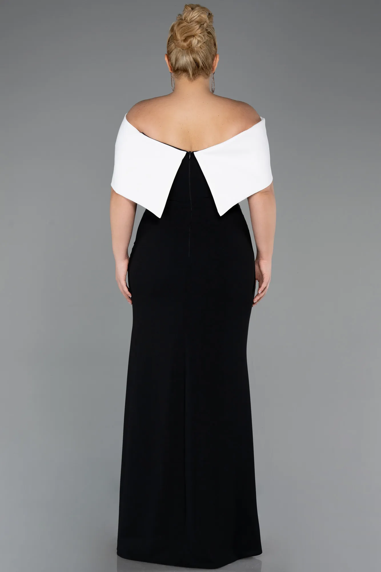 Black-Ecru-Long Plus Size Evening Gown ABU3945