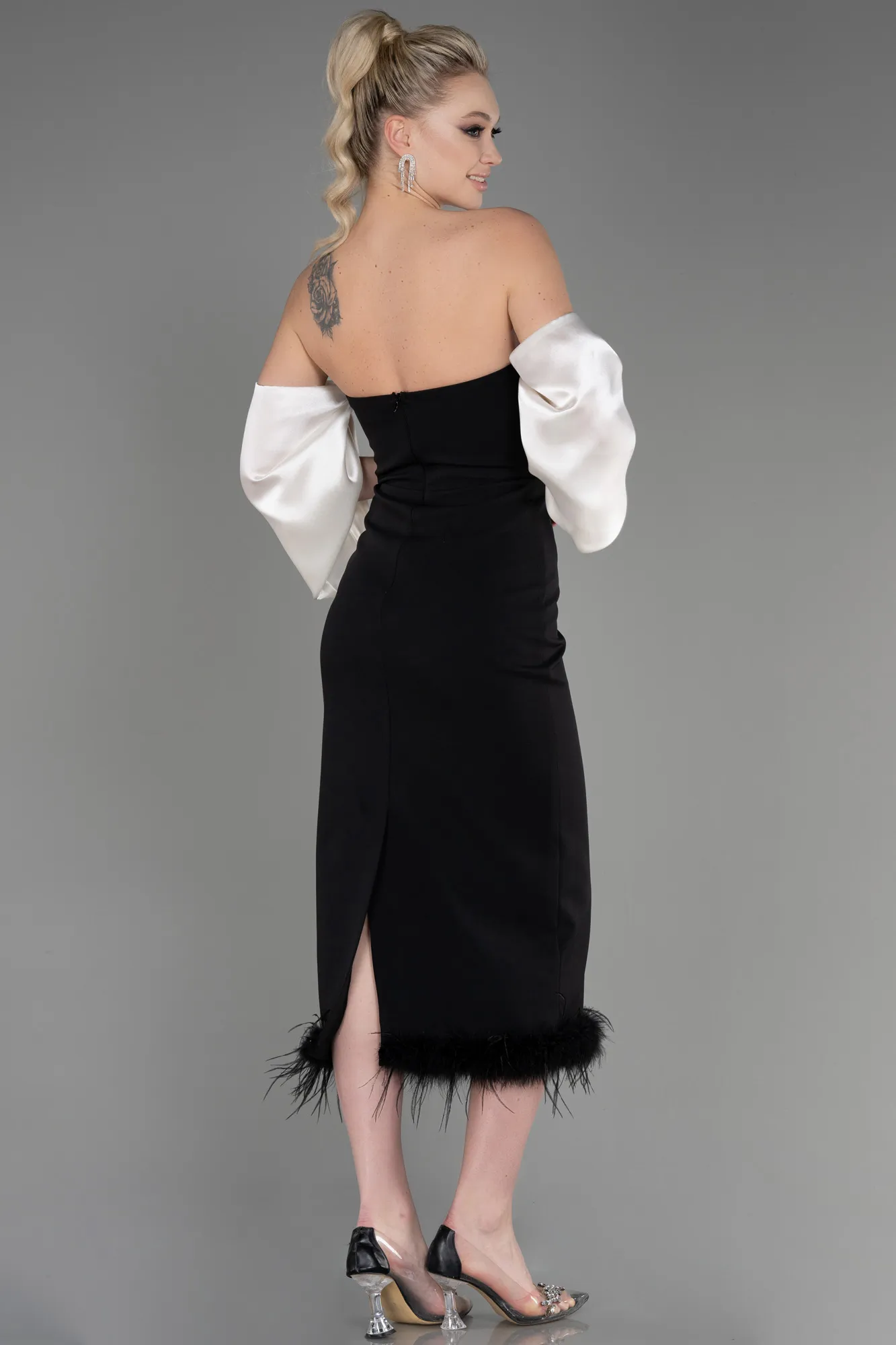 Black-Ecru-Midi Invitation Dress ABK1796