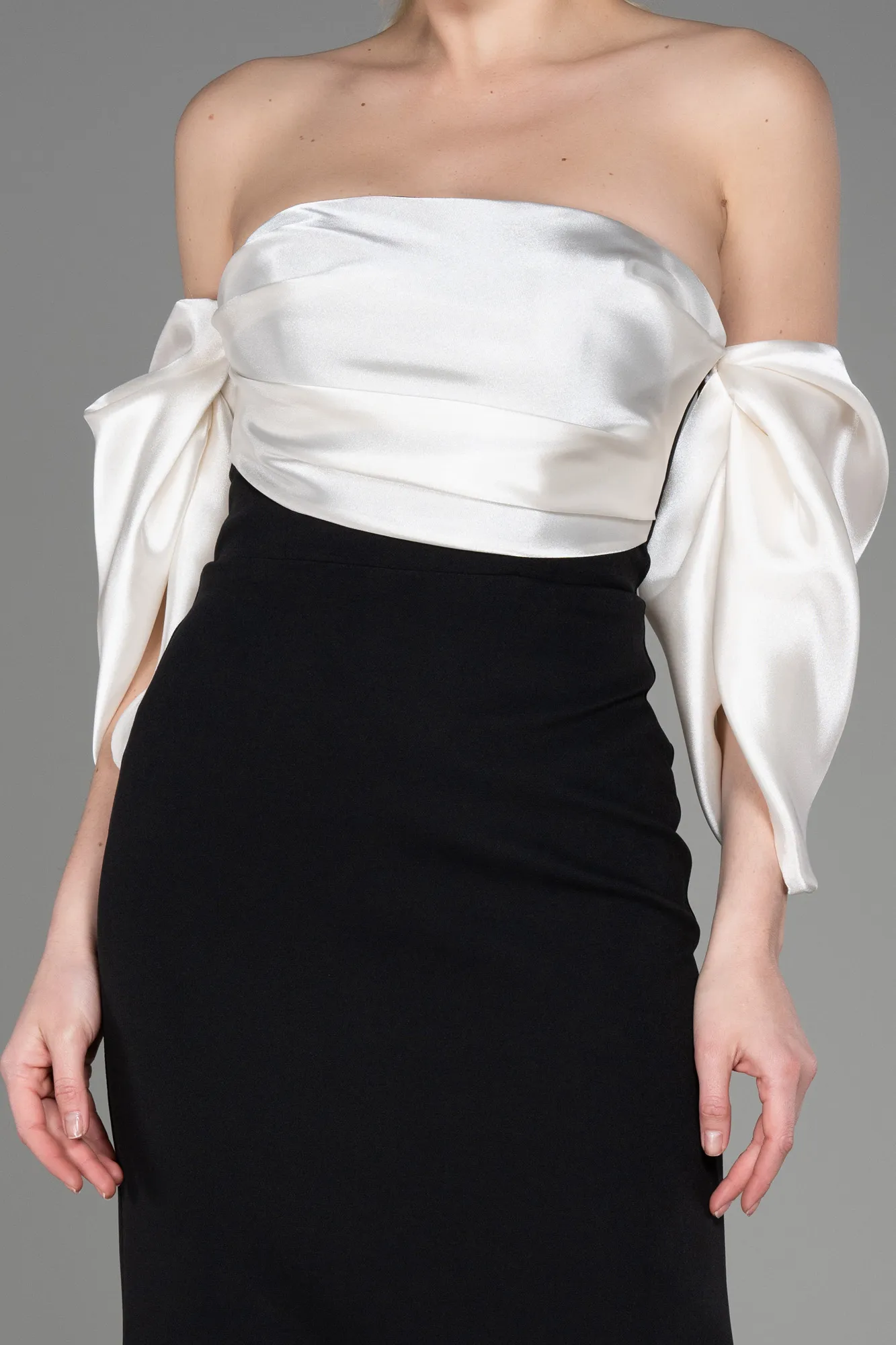 Black-Ecru-Midi Invitation Dress ABK1796