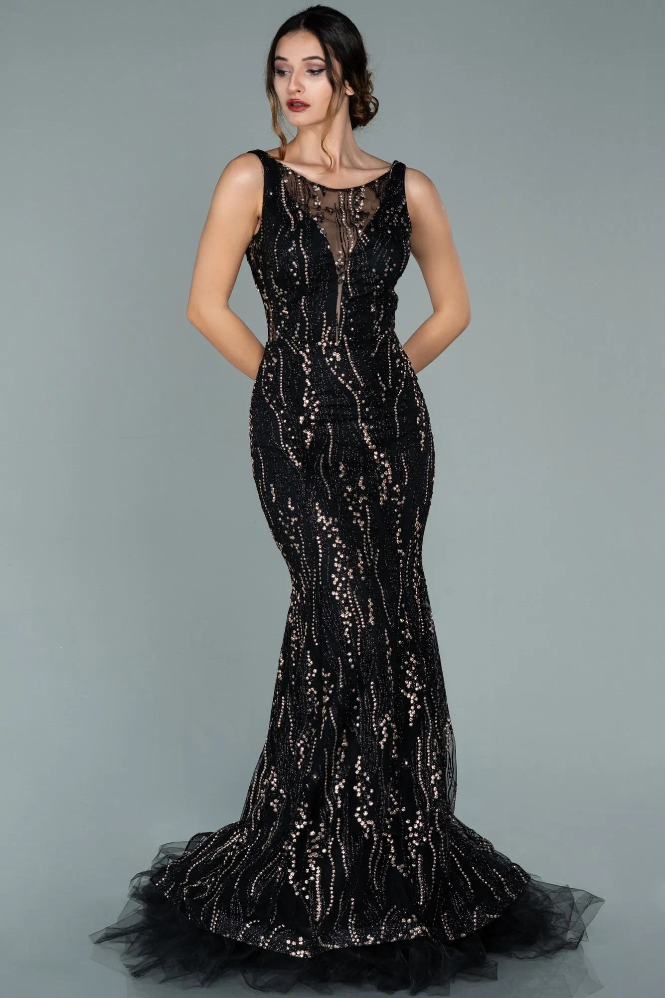 Black-Gold-Long Mermaid Prom Dress ABU1979