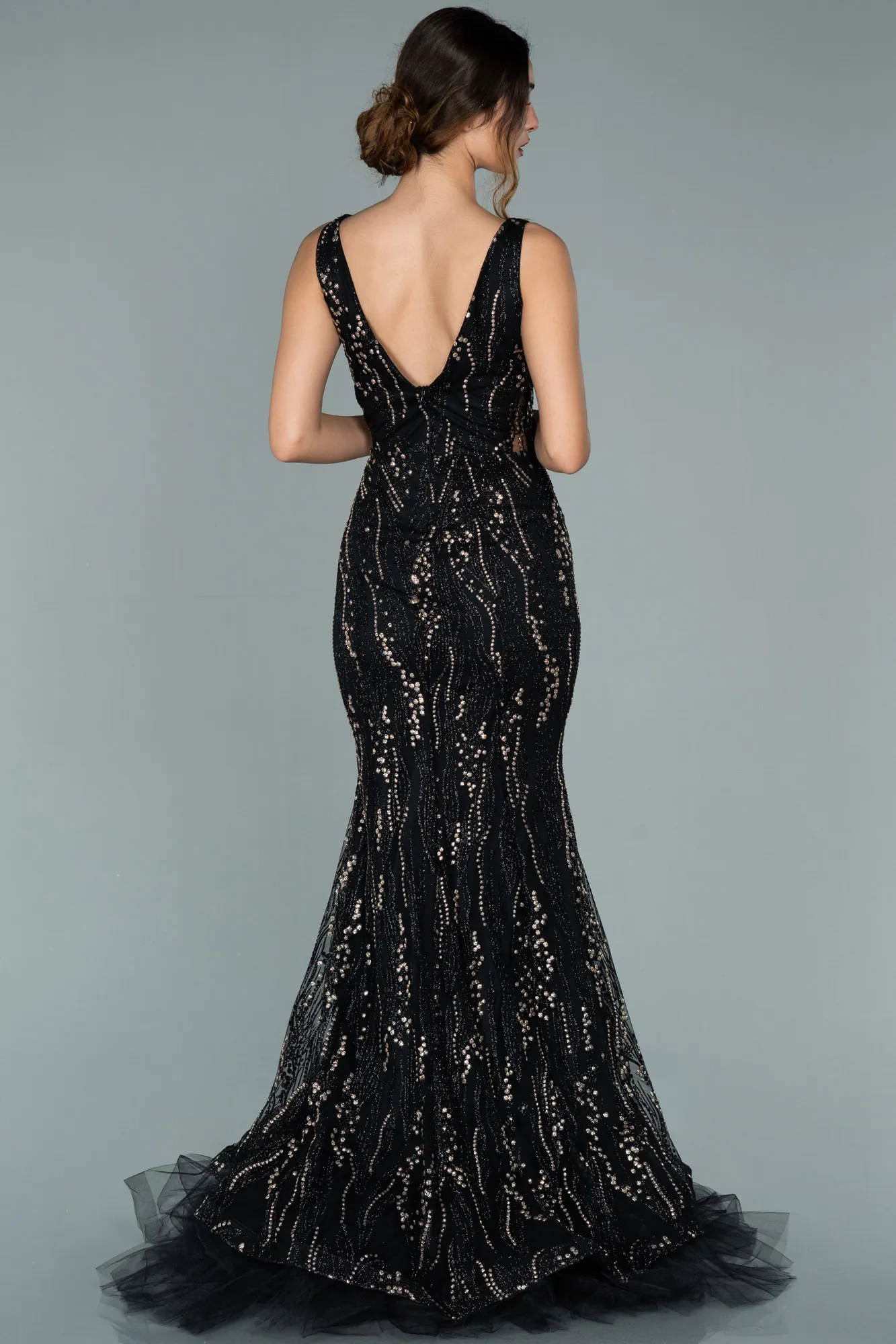 Black-Gold-Long Mermaid Prom Dress ABU1979