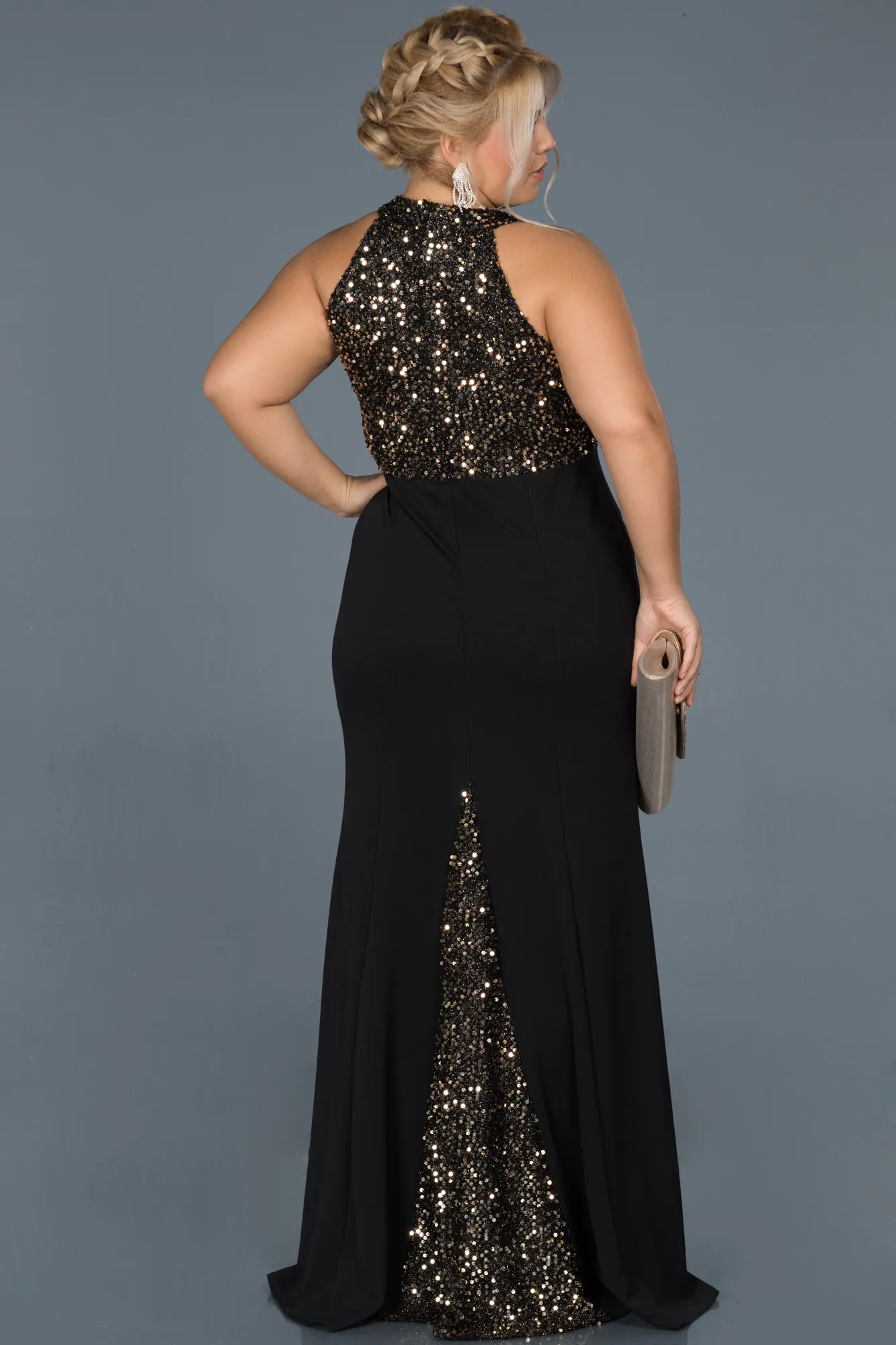 Black-Gold-Long Oversized Evening Dress ABU743