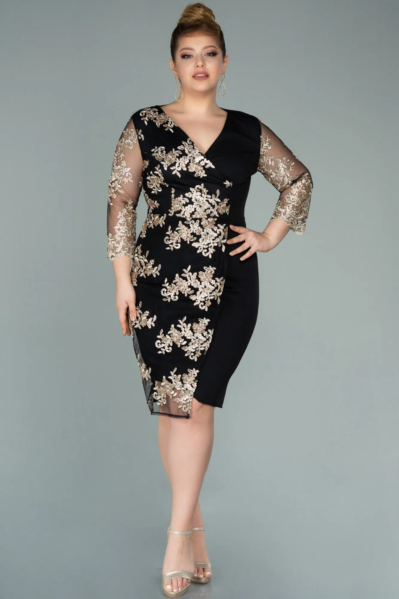 Black-Gold-Short Oversized Evening Dress ABK833