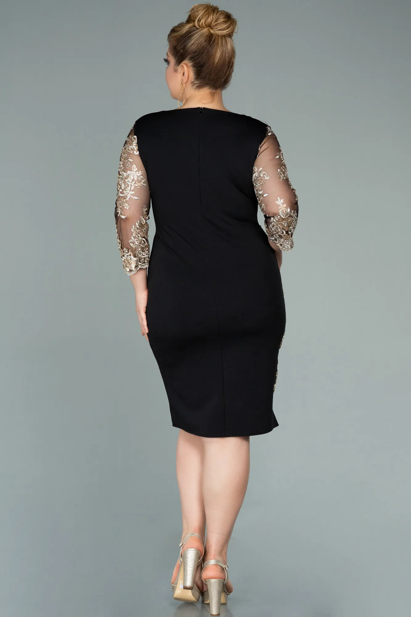 Black-Gold-Short Oversized Evening Dress ABK833