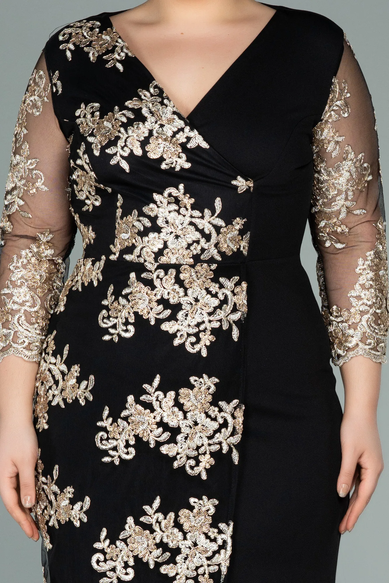 Black-Gold-Short Oversized Evening Dress ABK833