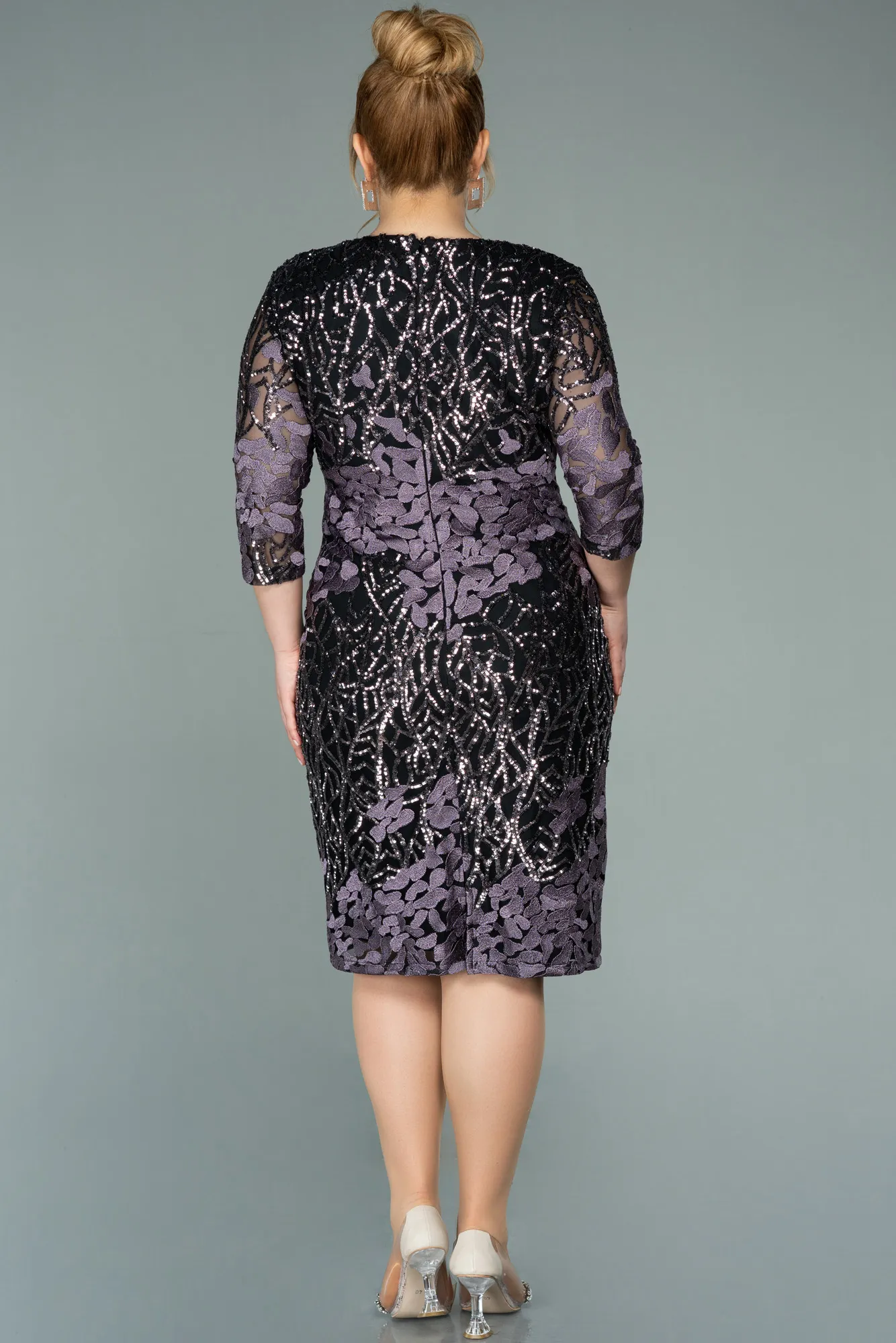 Black-Lavender-Short Scaly Plus Size Evening Dress ABK1284