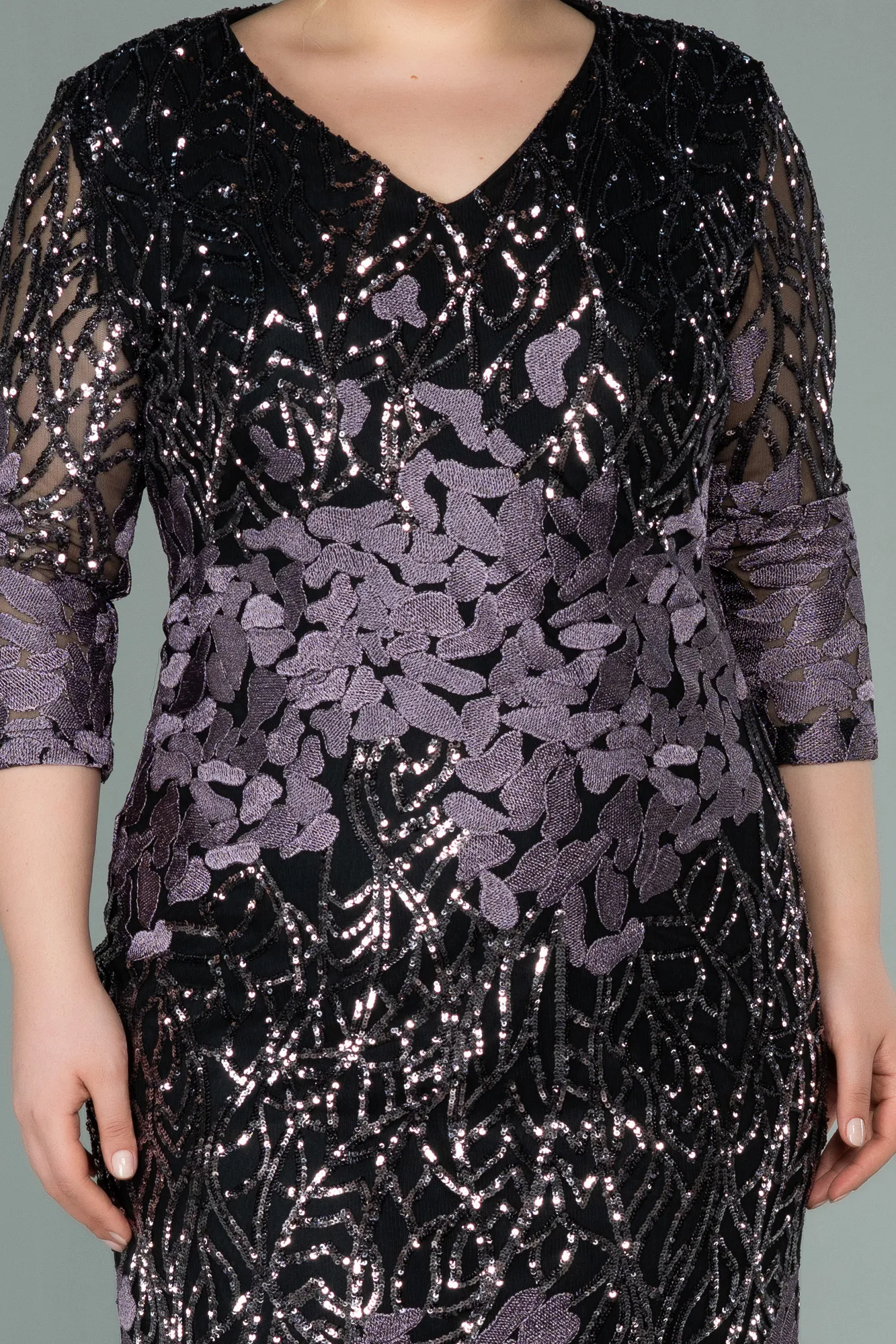 Black-Lavender-Short Scaly Plus Size Evening Dress ABK1284