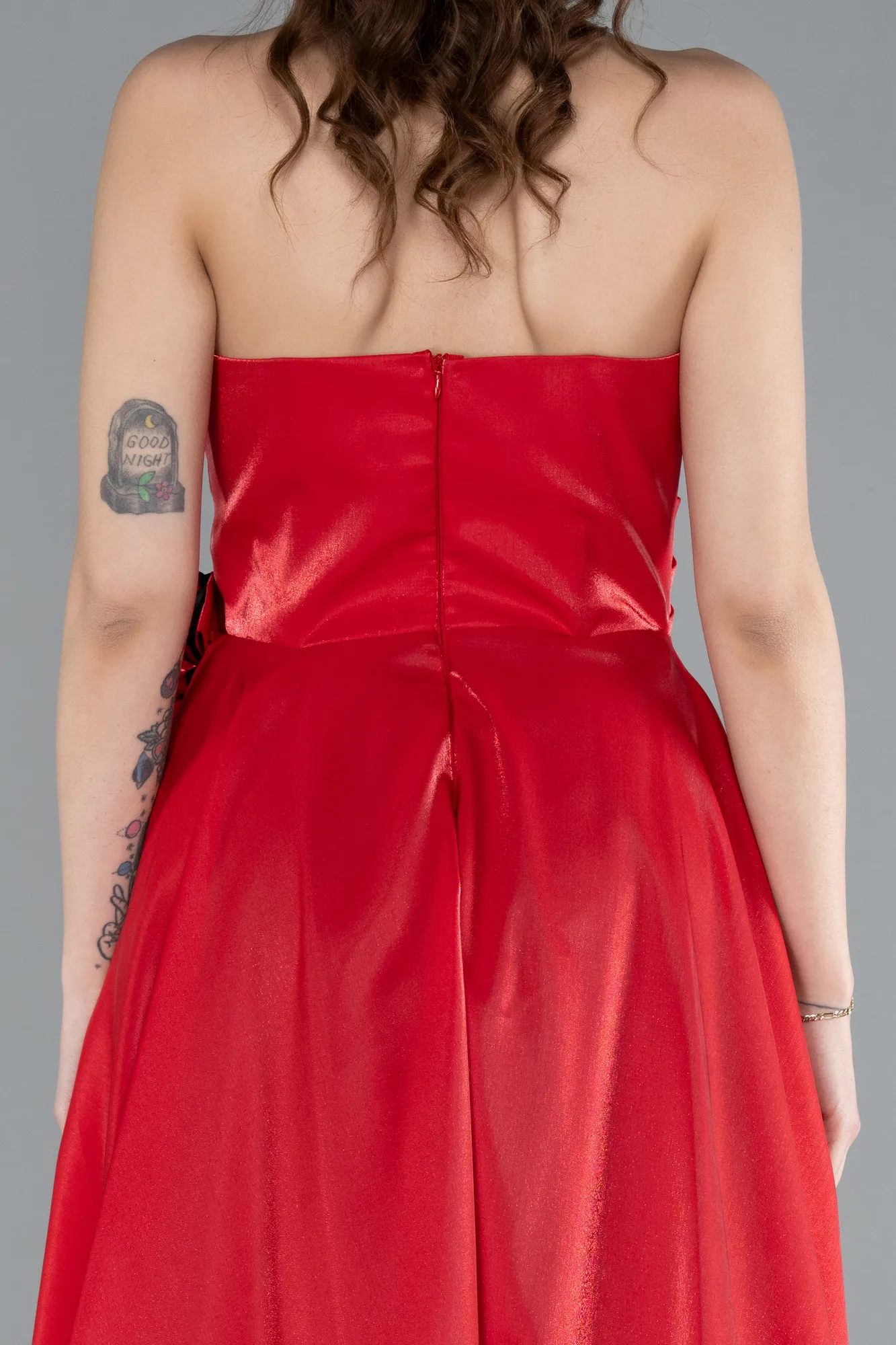 Black-Red-Strapless Slit Long Satin Evening Gown ABU4705