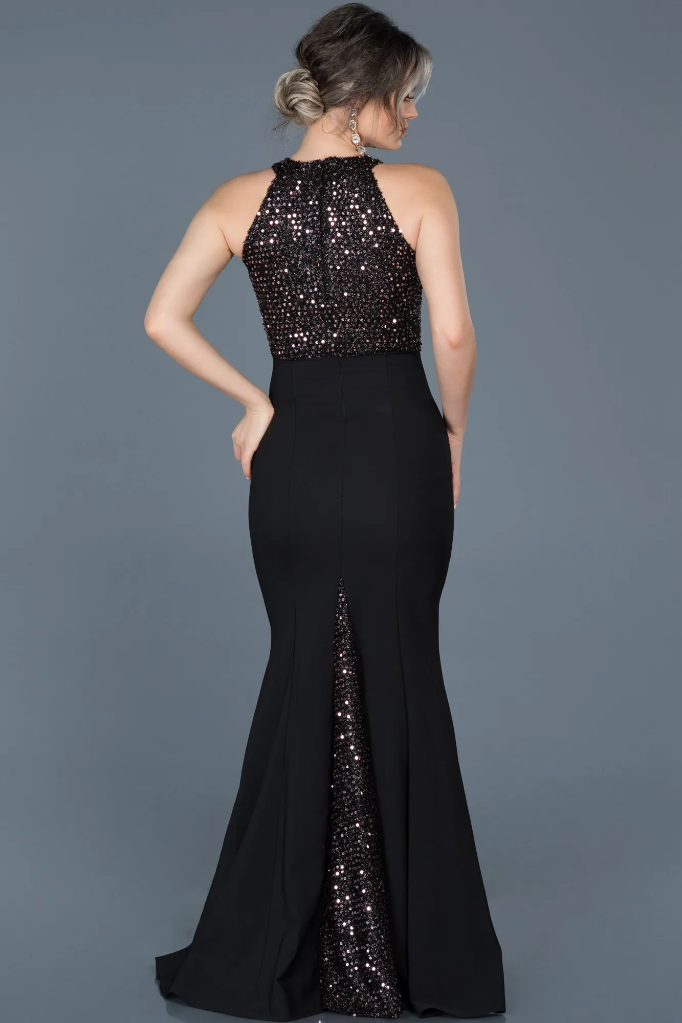 Black-Salmon-Long Mermaid Evening Dress ABU608