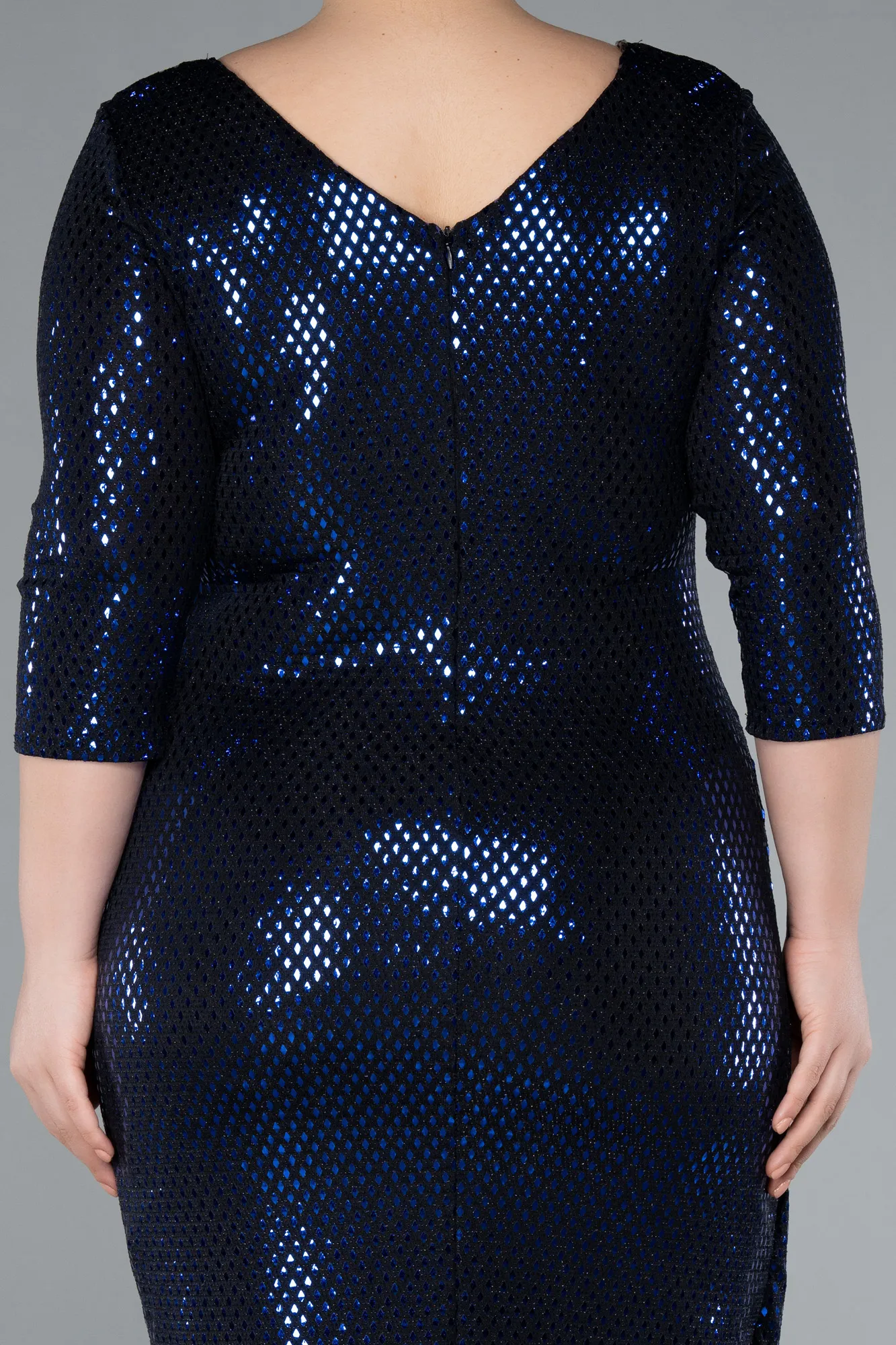 Black-Sax Blue-Capri Sleeve V Neck Sequined Midi Plus Size Evening Dress ABK2329