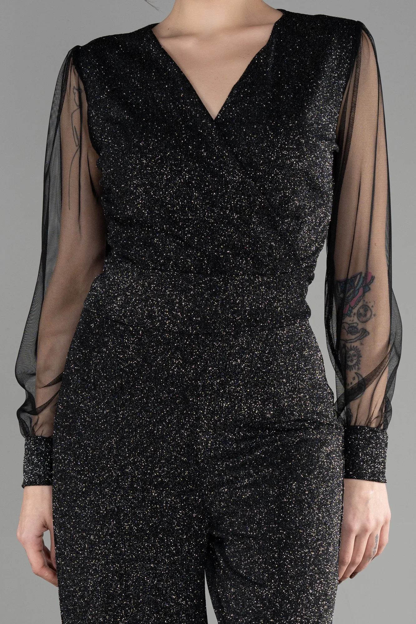 Black-Silver-Long Evening Dress ABT012