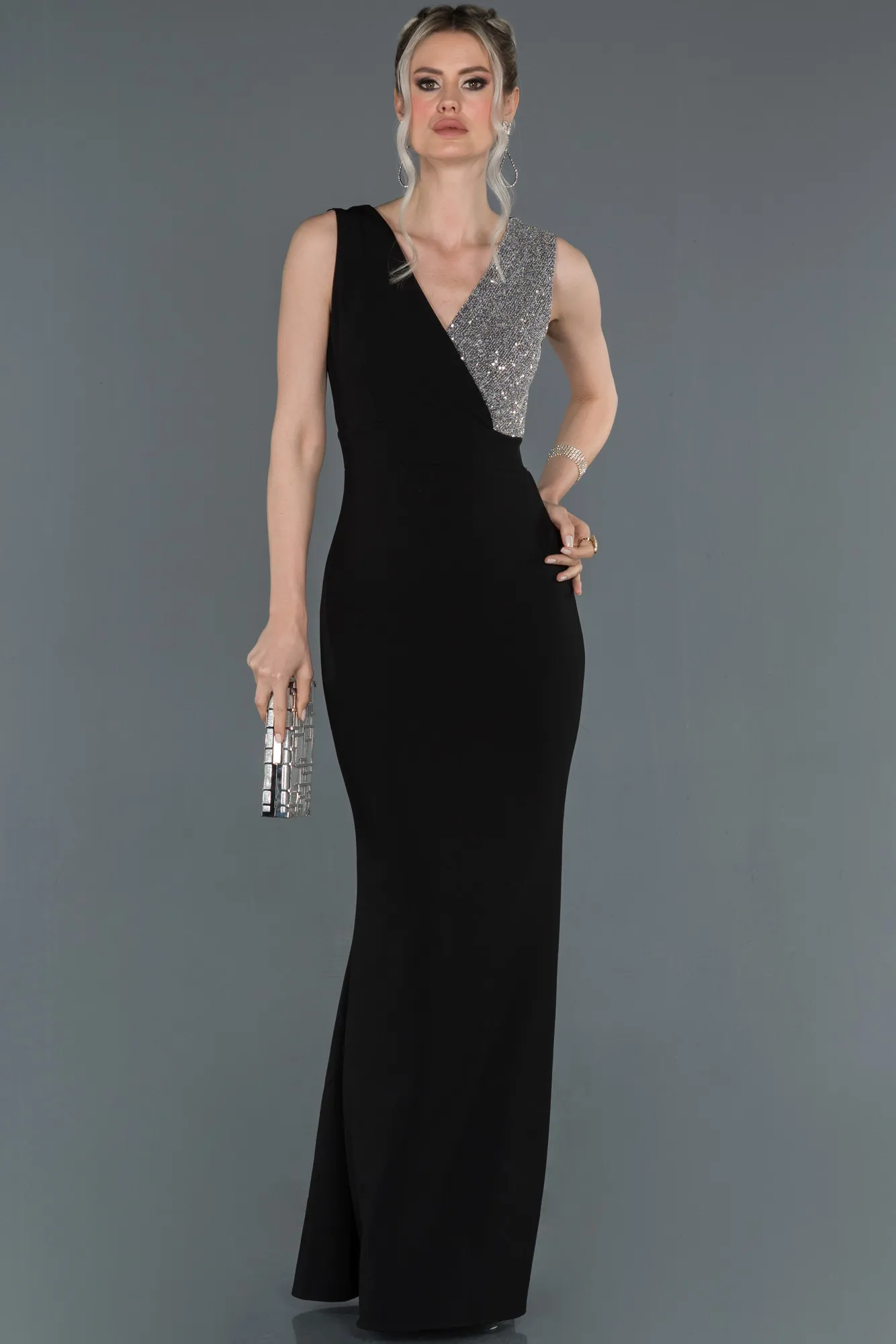 Black-Silver-Long Evening Dress ABU1190