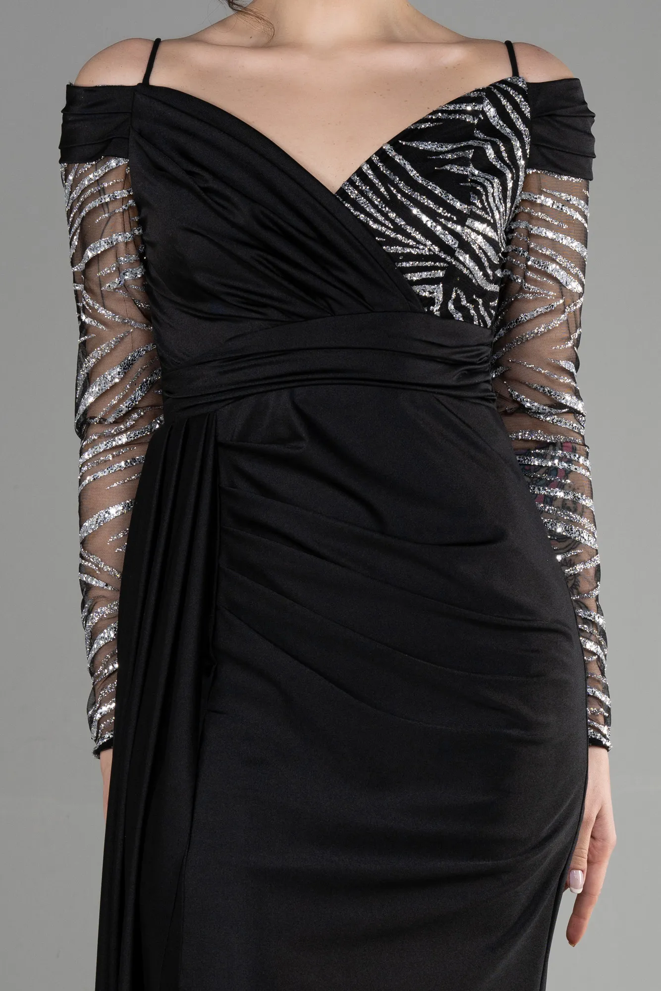 Black-Silver-Long Evening Dress ABU3656