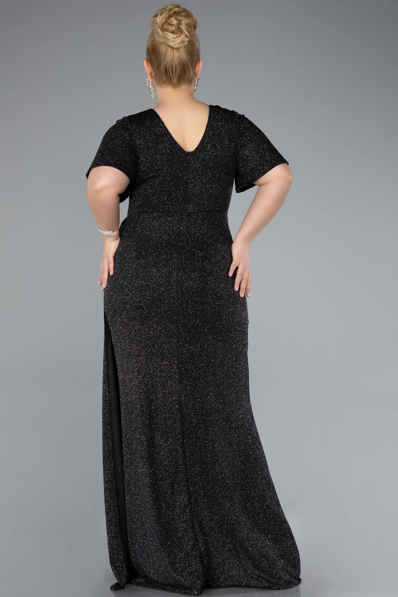 Black-Silver-Long Formal Plus Size Dress ABU3645