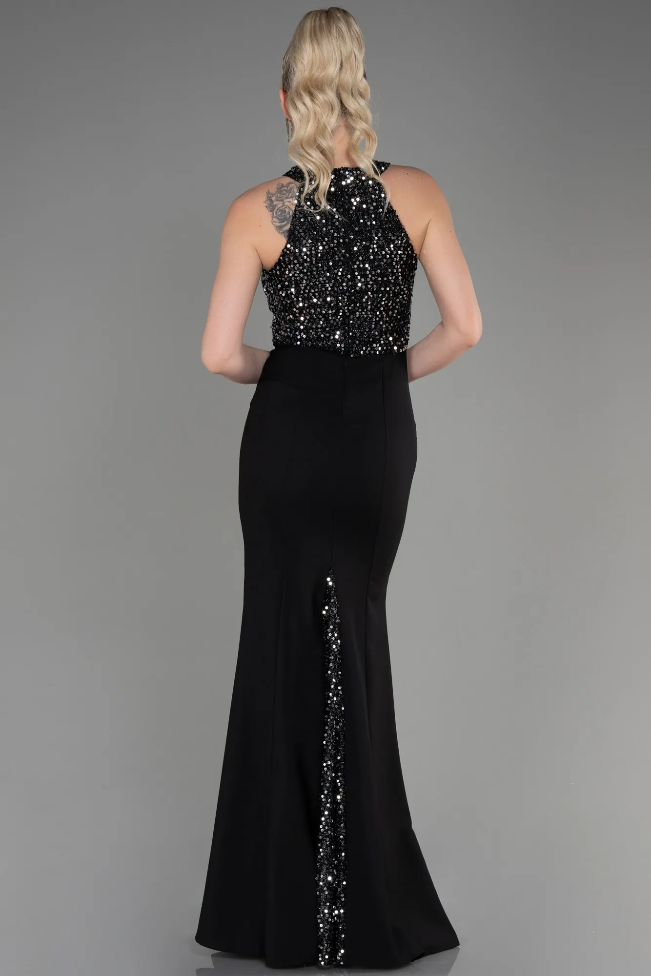 Black-Silver-Long Mermaid Evening Dress ABU608