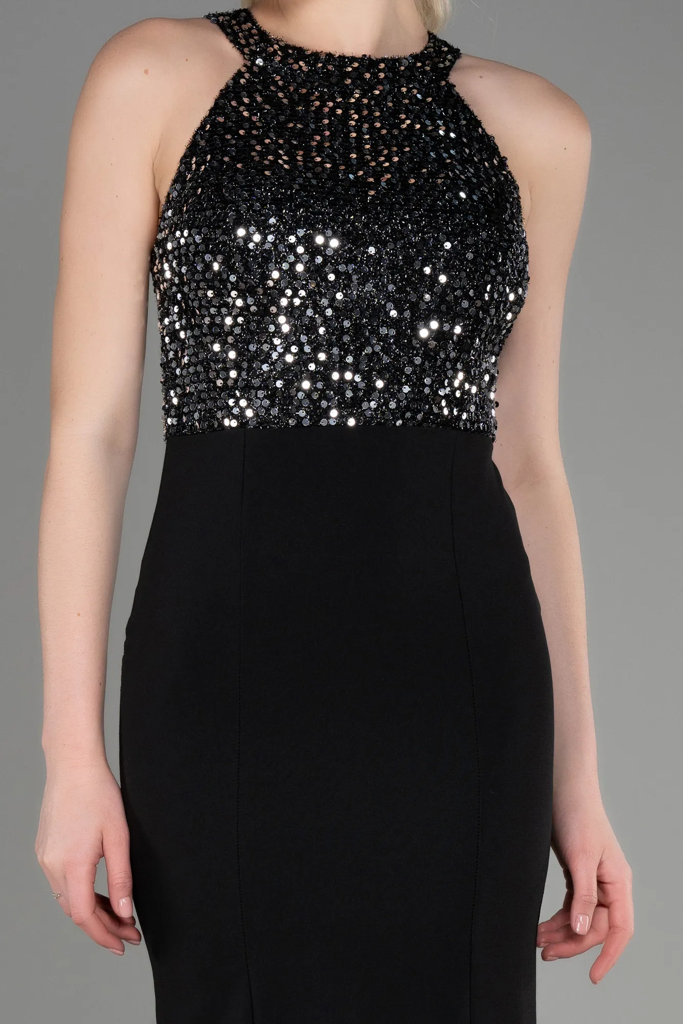 Black-Silver-Long Mermaid Evening Dress ABU608