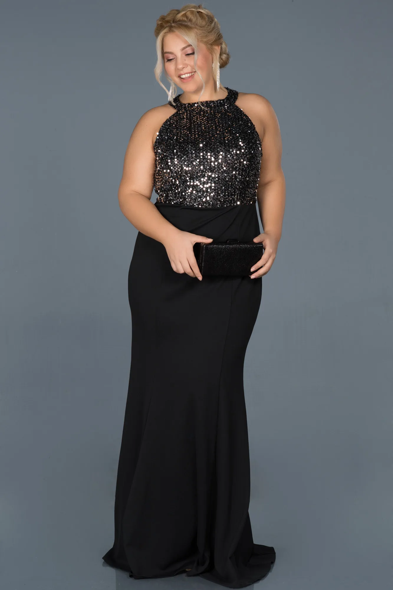 Black-Silver-Long Oversized Evening Dress ABU743