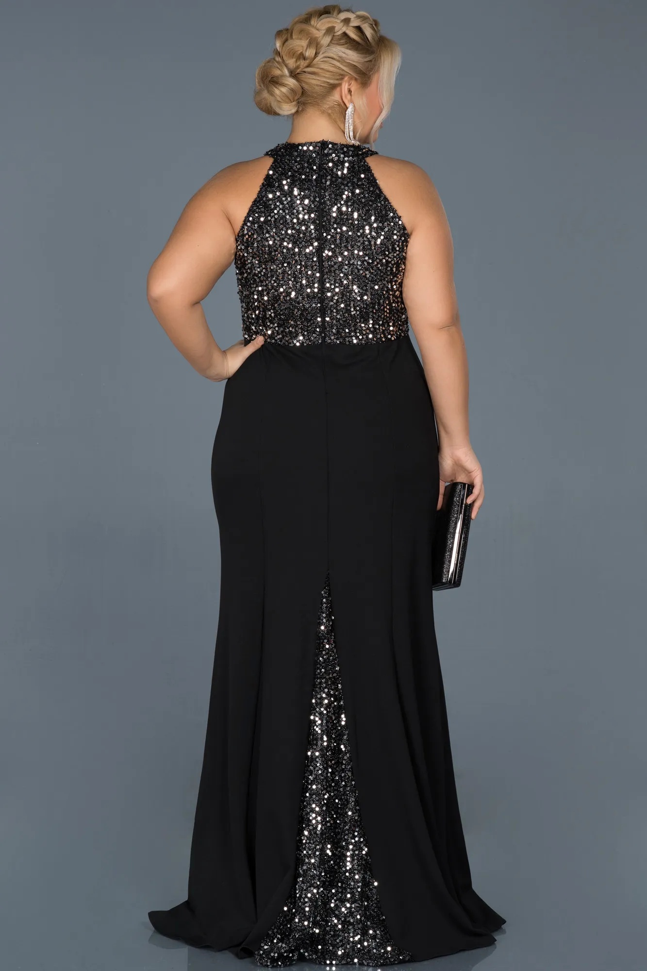 Black-Silver-Long Oversized Evening Dress ABU743